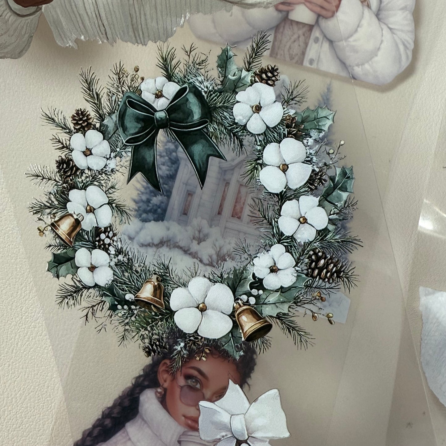 PET 3D raised Classy Old Money and White Luxe Crhistmas tape,one roll fashion, junk journal, scrapbooking,bullet journal, card making.