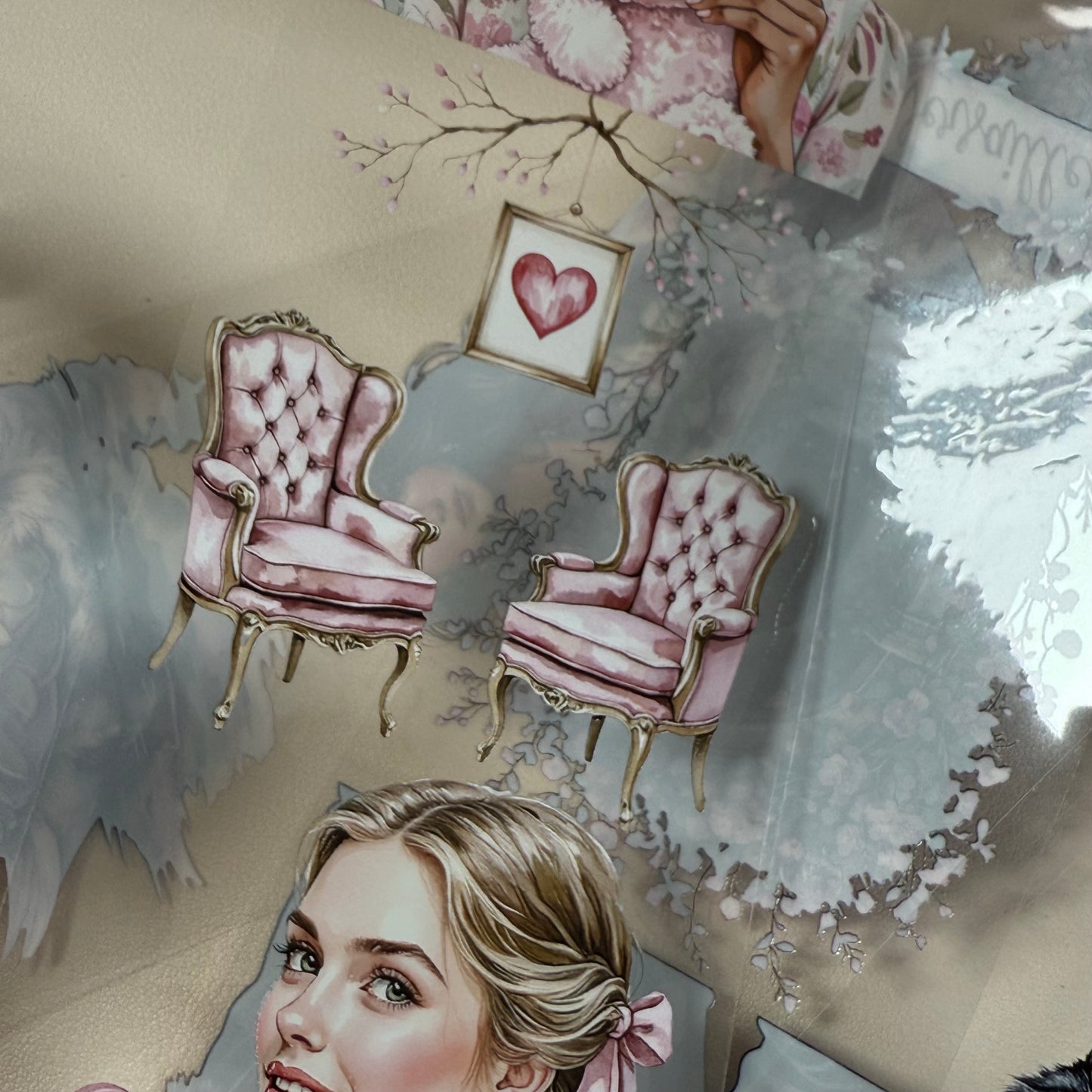 PET 3D raised Love is in the Air and  Versailles Reverietape,one roll fashion, junk journal, scrapbooking,bullet journal, card making.