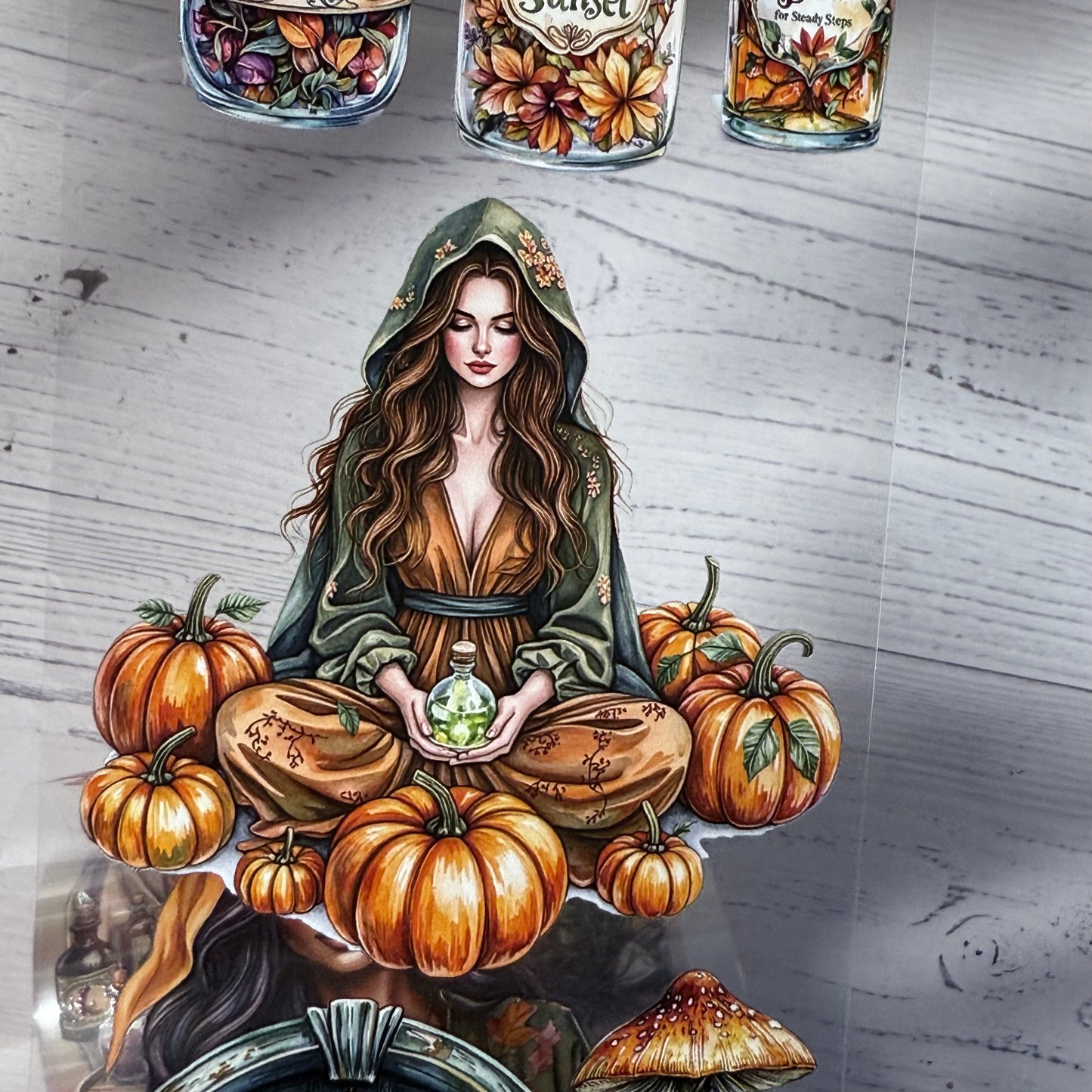 PET 3D raised Magical apothecary in autumn and Crimson canopy tape,one roll fashion, junk journal, scrapbooking,bullet journal, card making.