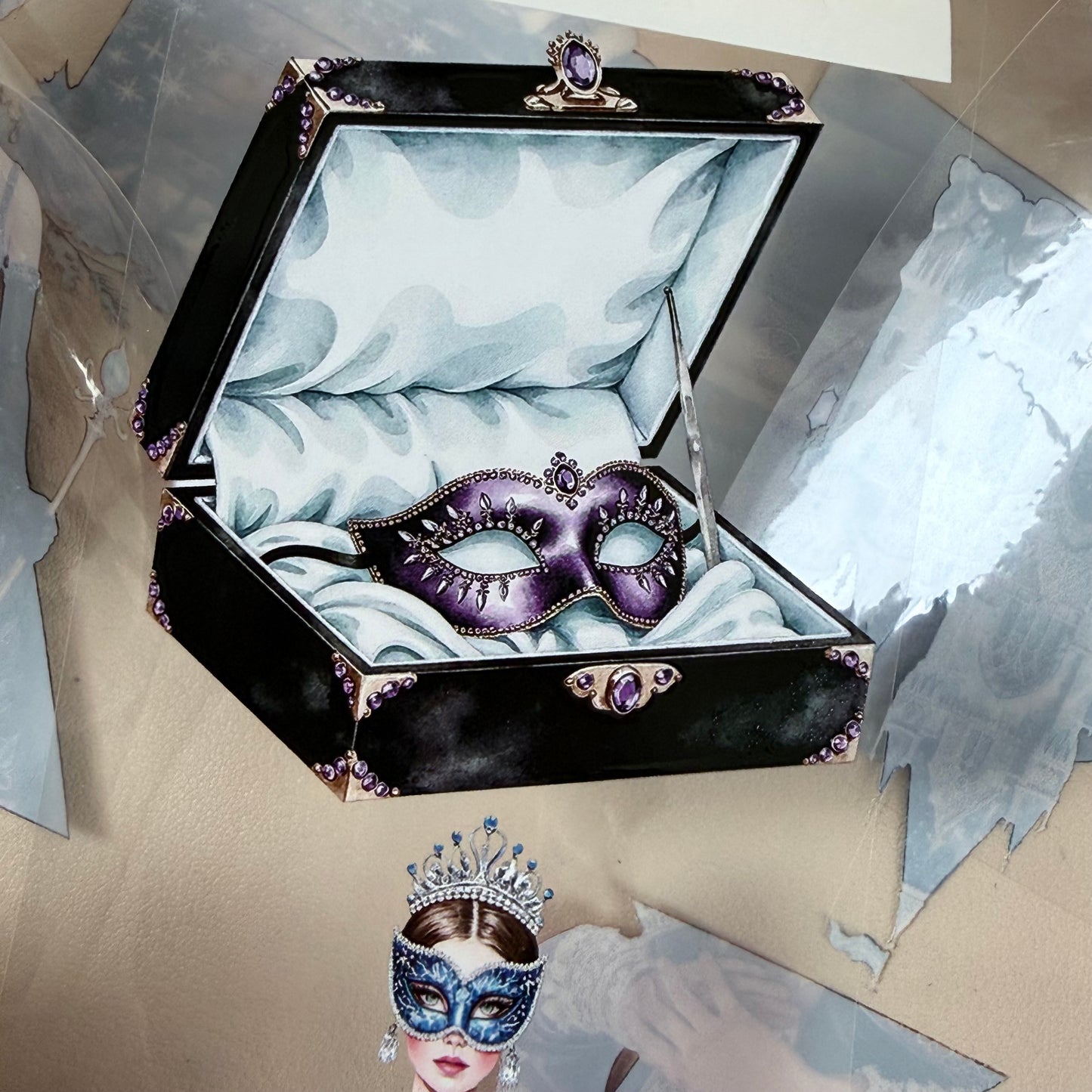 Frozen Masquerade Ball and  Frosted Woodland PET 3D raised tape,one roll fashion, junk journal, scrapbooking,bullet journal, card making.
