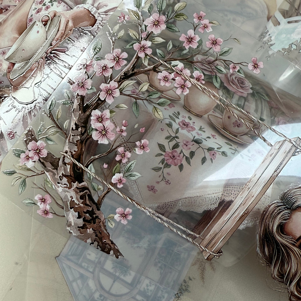 PET Romantic Tea and Love Letters 3D raised tape,one roll fashion, junk journal, scrapbooking,bullet journal, card making.