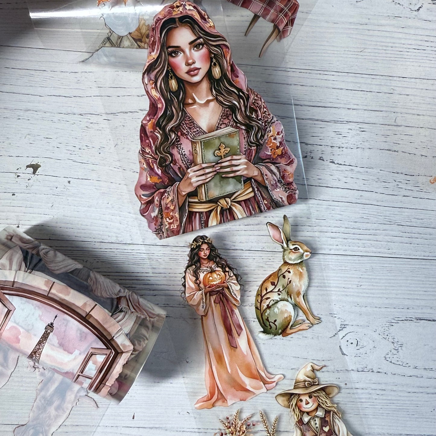 PET 3D raised Parisian Coffee and Autumn Enchanters tape,one roll fashion, junk journal, scrapbooking,bullet journal, card making.