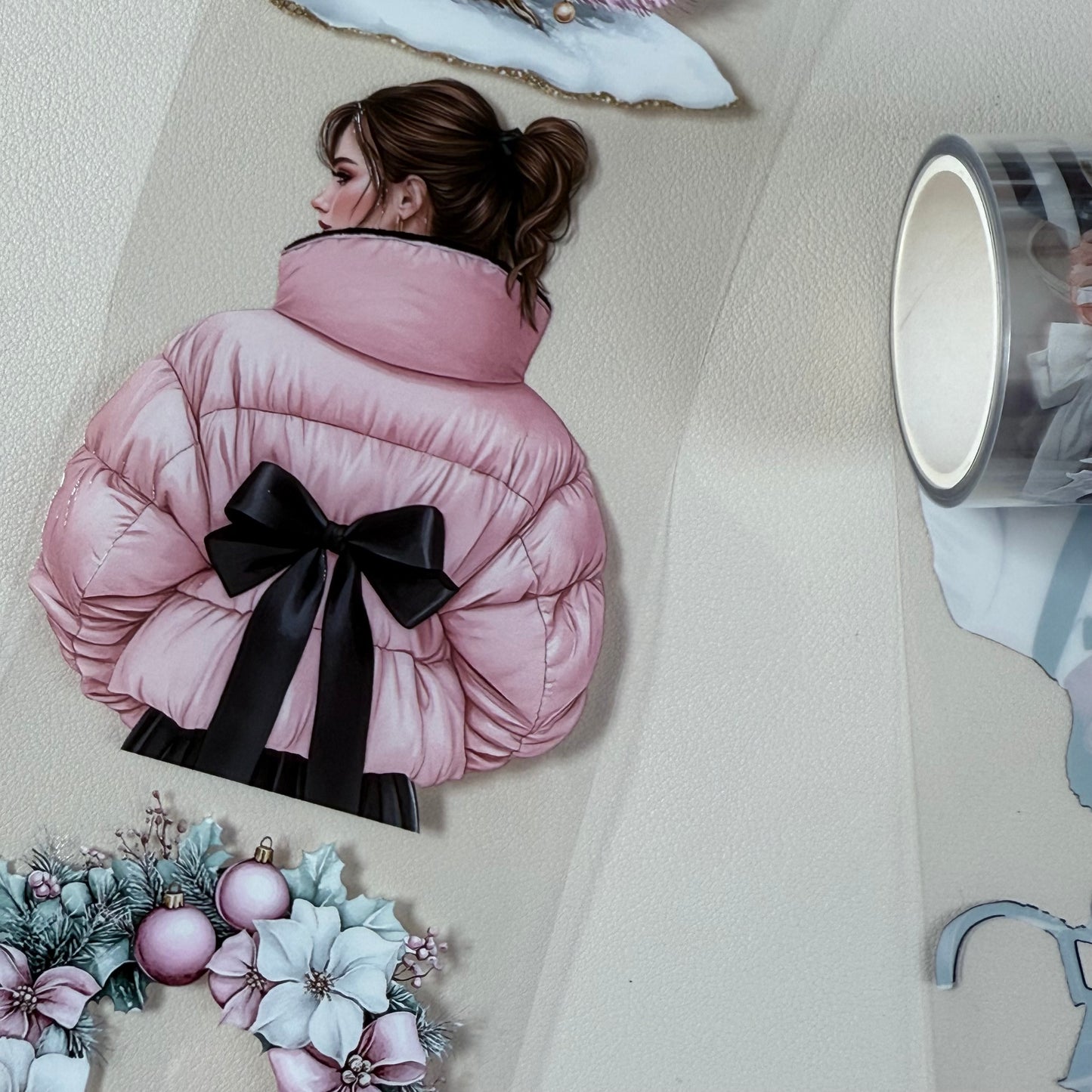 PET 3D raised Noir Noel Luxe and Pinkmas tape,one roll fashion, junk journal, scrapbooking,bullet journal, card making.