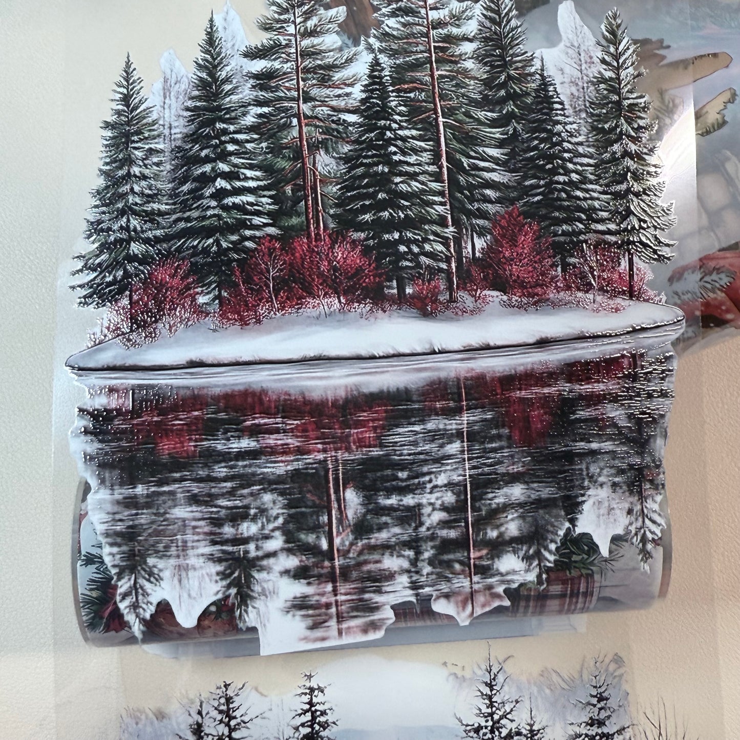 PET 3D raised Winter Landscape tape,one roll fashion, junk journal, scrapbooking,bullet journal, card making.