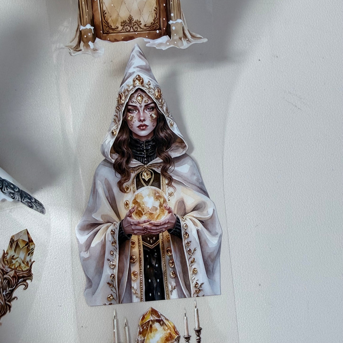 Citrine Winter Witch and  Pearl Winter Witch  PET 3D raised tape,one roll fashion, junk journal, scrapbooking,bullet journal, card making.