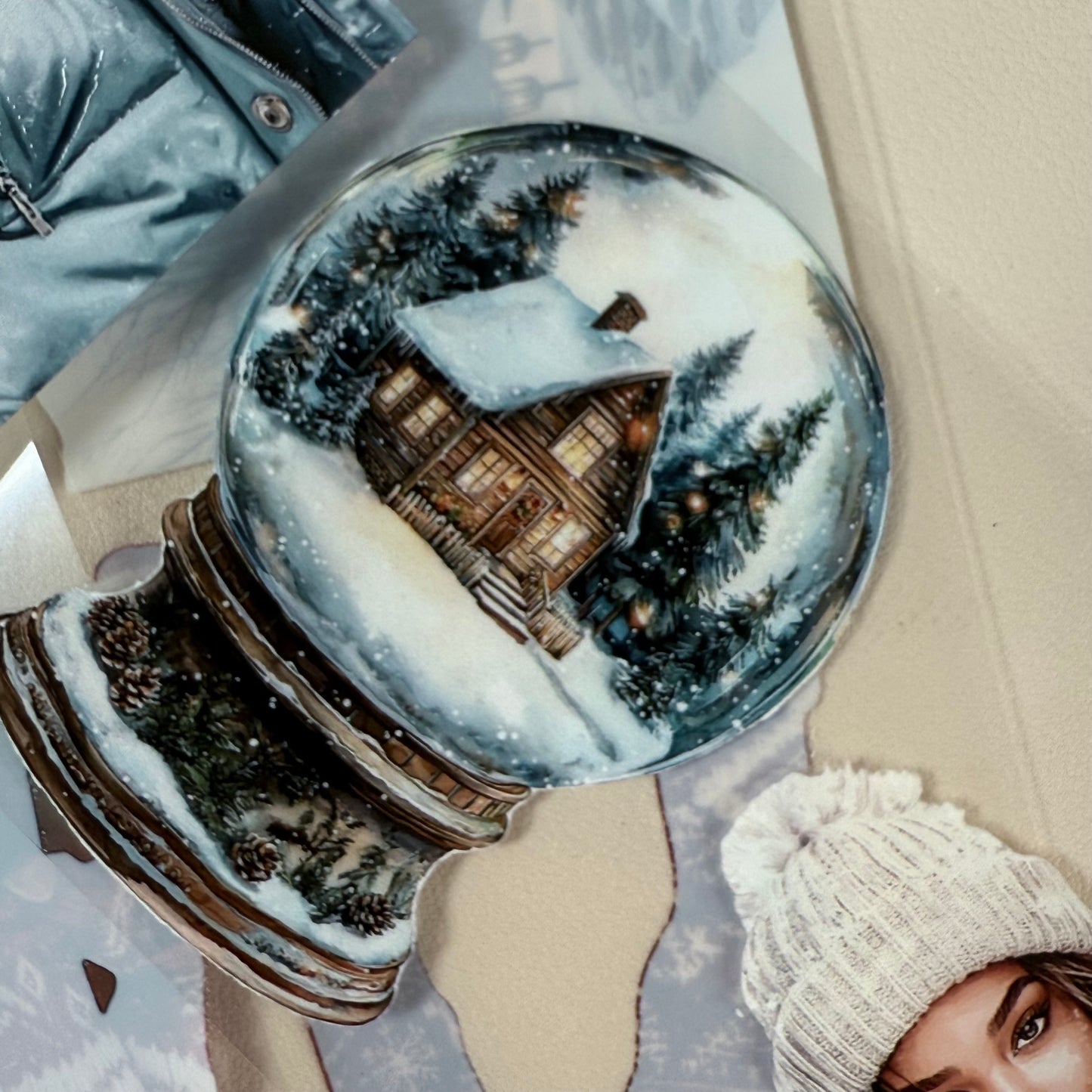 PET 3D raised Merry & Bright Christmas and Snowy Cabin tape,one roll fashion, junk journal, scrapbooking,bullet journal, card making.