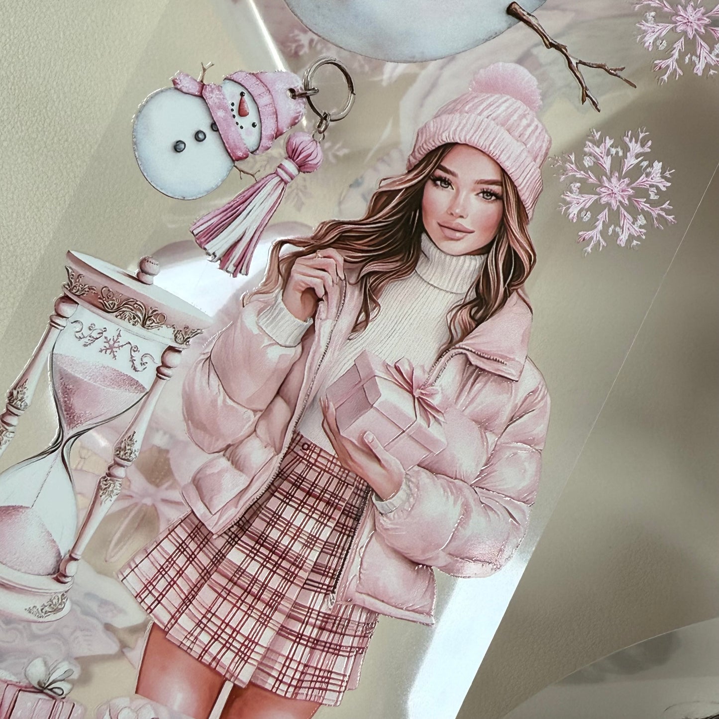 PET 3D raised Pink Glamour and Winter Stroll tape,one roll fashion, junk journal, scrapbooking,bullet journal, card making.