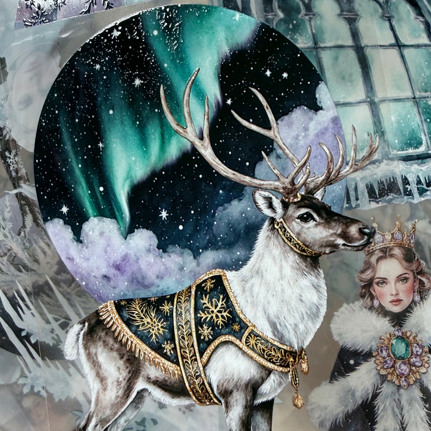 Starlit Tundra Princess and  Aurora Wolf Pack PET 3D raised tape,one roll fashion, junk journal, scrapbooking,bullet journal, card making.