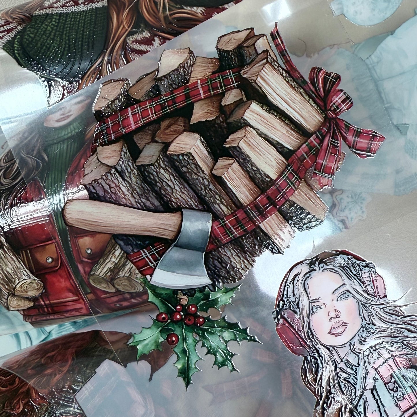 PET 3D raised Rustic Christmas and Frosted Northern lights tape,one roll fashion, junk journal, scrapbooking,bullet journal, card making.