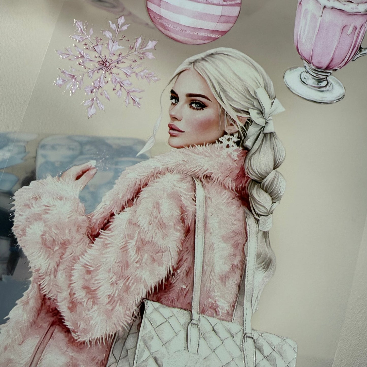 PET 3D raised Pink Glamour and Winter Stroll tape,one roll fashion, junk journal, scrapbooking,bullet journal, card making.