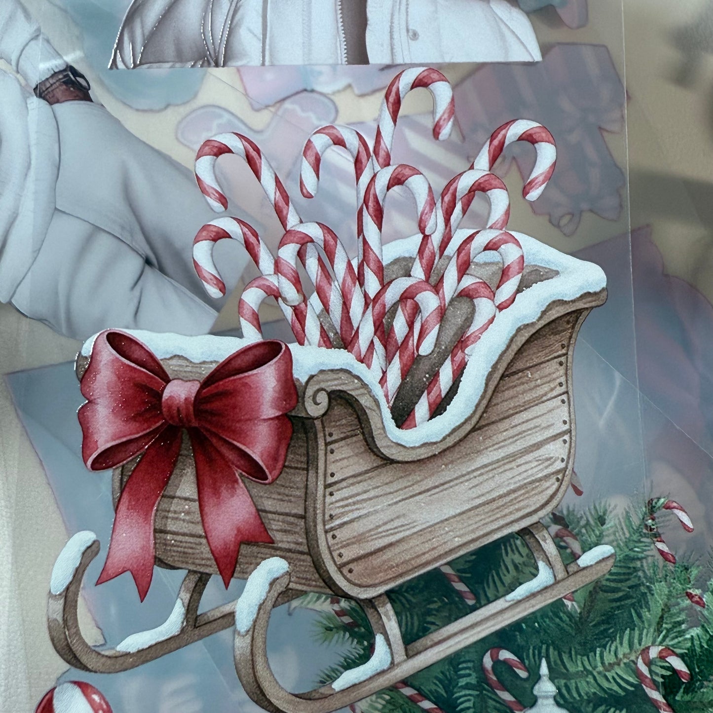 PET 3D raised Silver New Year and Candy Cane Lane tape,one roll fashion, junk journal, scrapbooking,bullet journal, card making.