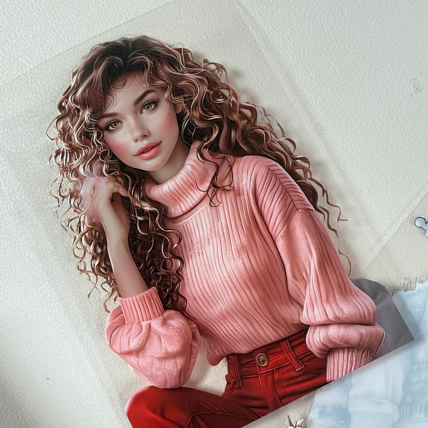 PET 3D raised Pink and teal Christmas and Frosted Fables tape,one roll fashion, junk journal, scrapbooking,bullet journal, card making.