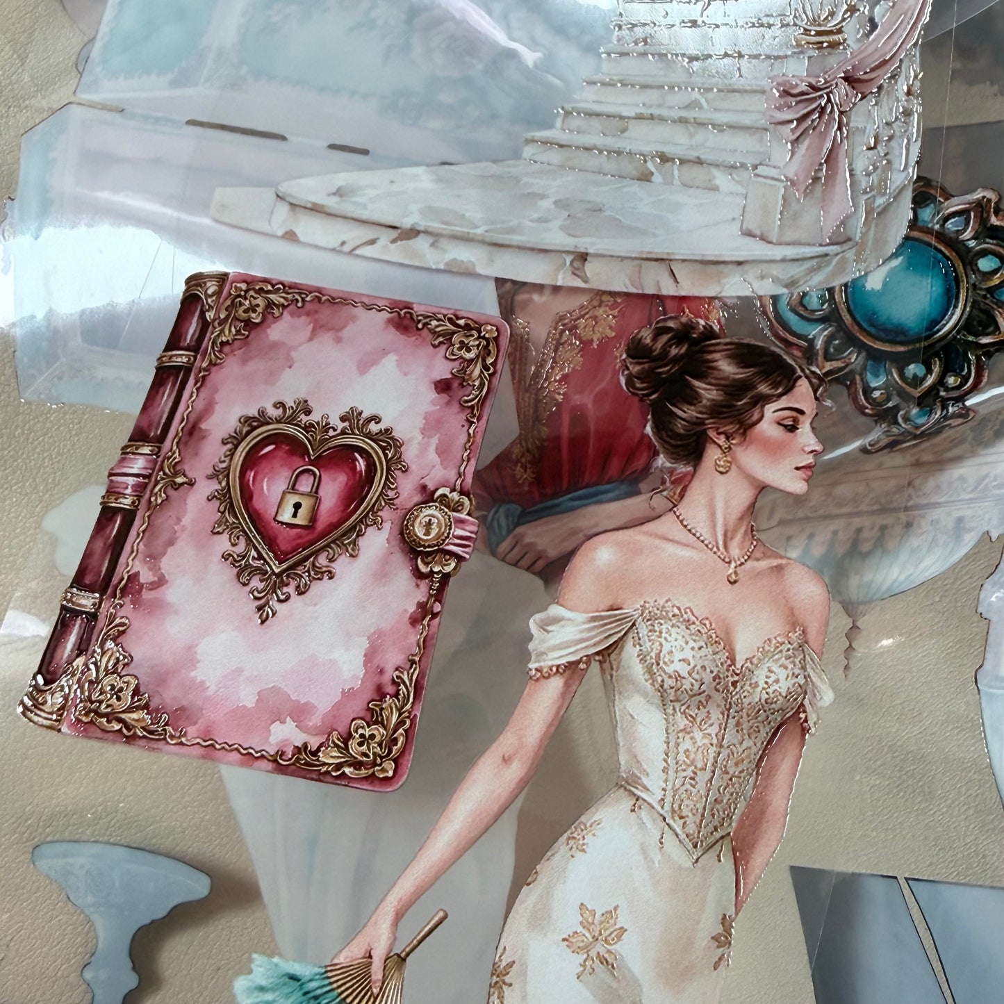 Istanbul Spring Bazaar and Gilded Ballroom Hearts PET 3D raised tape,one roll fashion, junk journal, scrapbooking,bullet journal, card making.