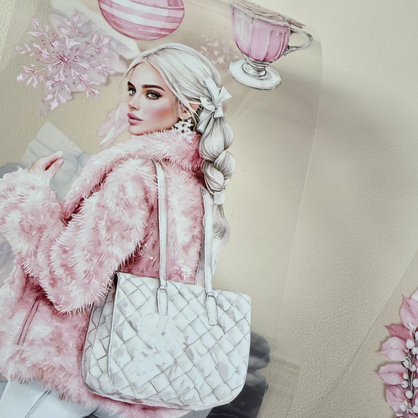 PET 3D raised Pink Glamour and Winter Stroll tape,one roll fashion, junk journal, scrapbooking,bullet journal, card making.