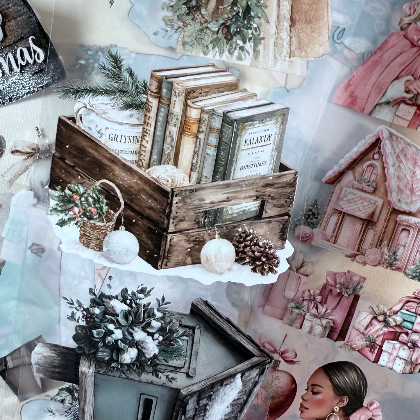 PET 3D raised Coquette and Farmhouse Christmas tape,one roll fashion, junk journal, scrapbooking,bullet journal, card making.