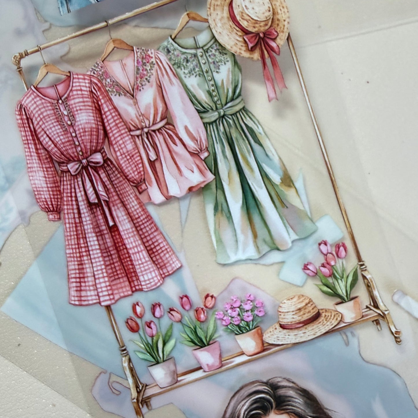 Rococo Spring Dreams and  Ginham Garden PET 3D raised tape,one roll fashion, junk journal, scrapbooking,bullet journal, card making.