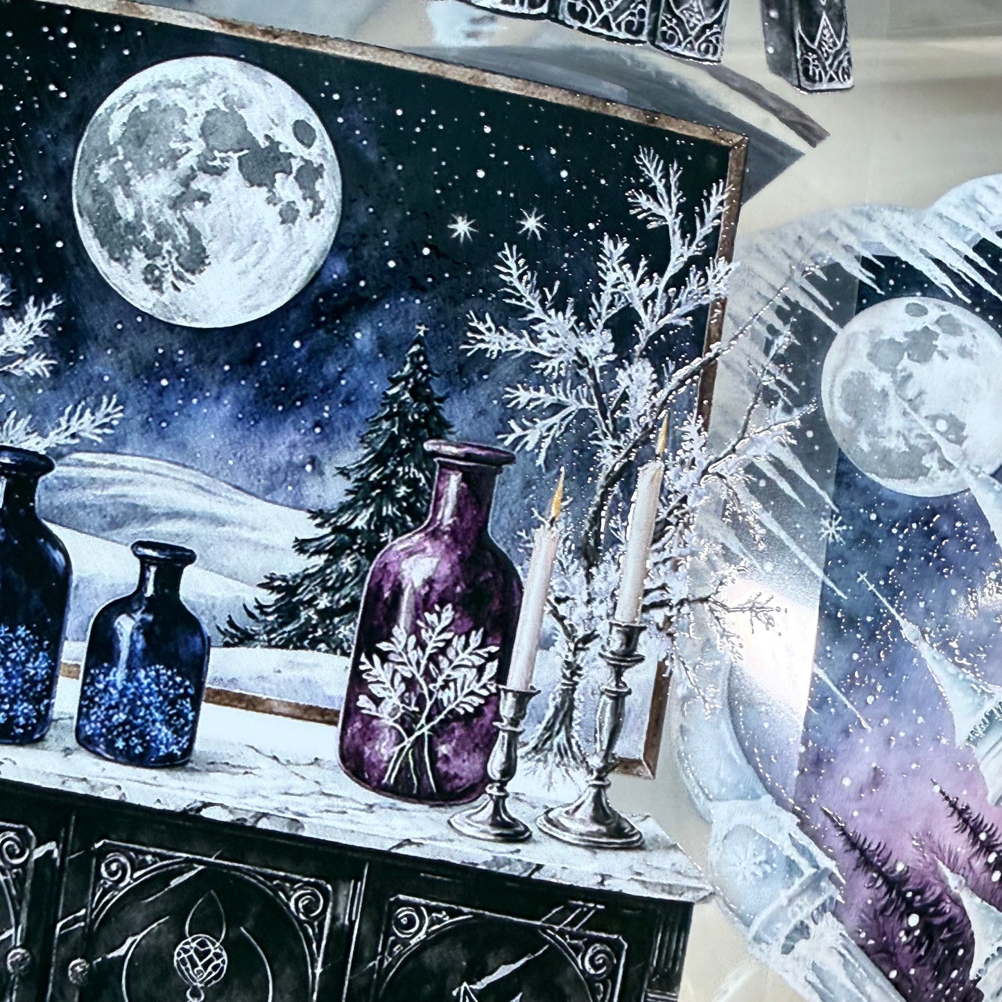 Moonlit Frost Witch and Lapis Lazuli Winter Witch PET 3D raised tape,one roll fashion, junk journal, scrapbooking,bullet journal, card making.