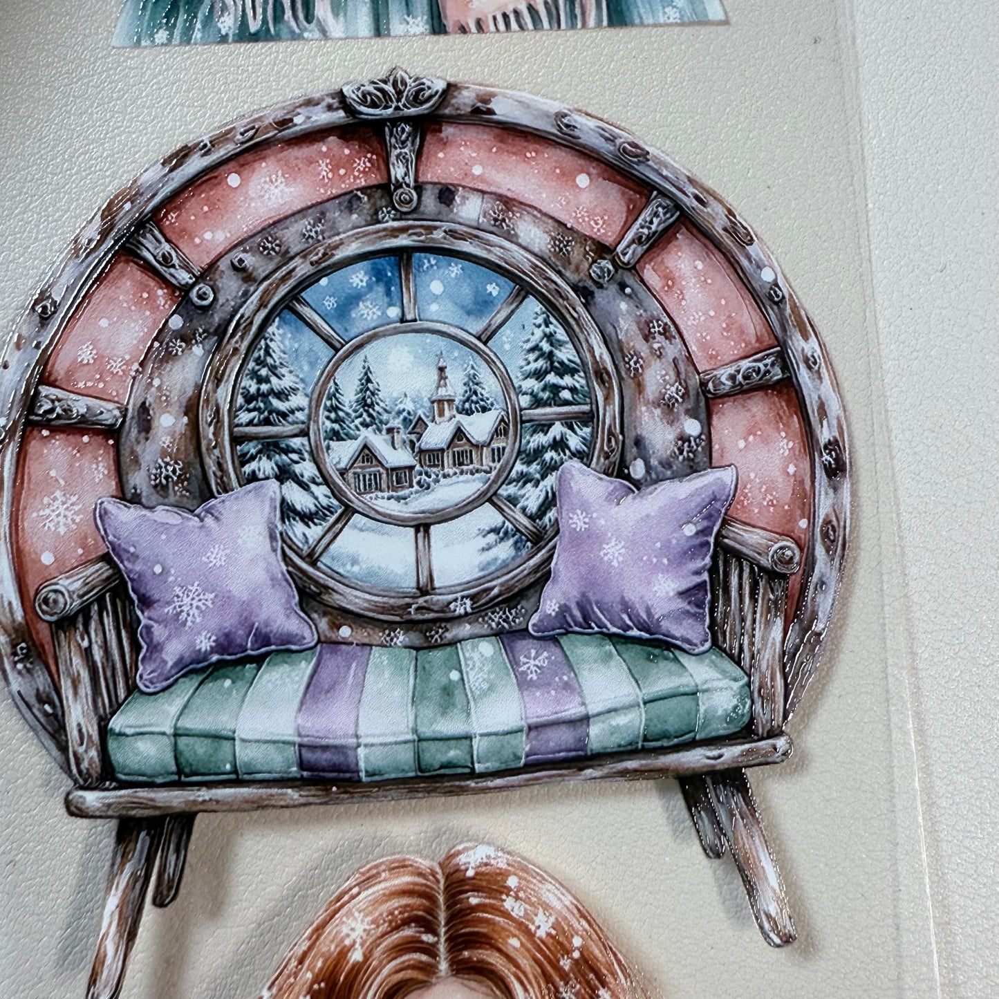 PET 3D raised Pastel Elegant Winter and  Winter Fantasy Village tape,one roll fashion, junk journal, scrapbooking,bullet journal, card making.