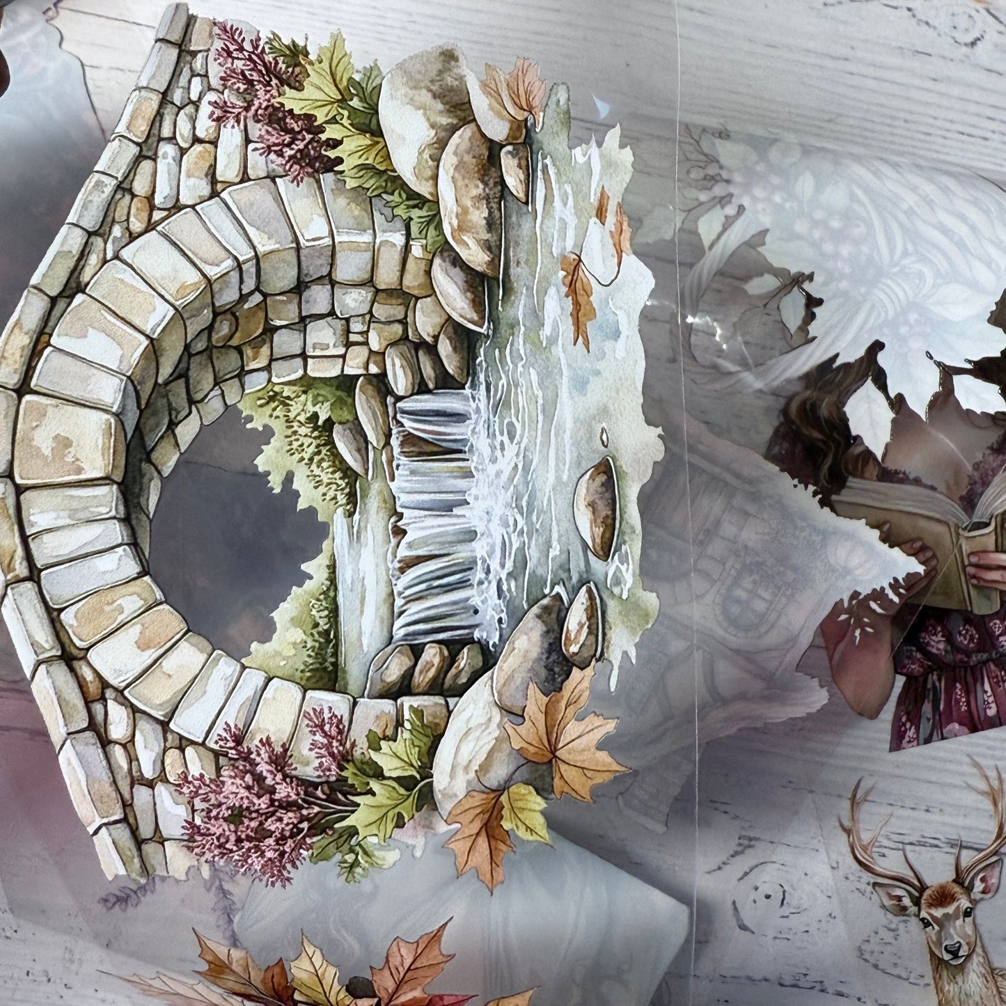 PET 3D raised Magical apothecary in autumn and Crimson canopy tape,one roll fashion, junk journal, scrapbooking,bullet journal, card making.