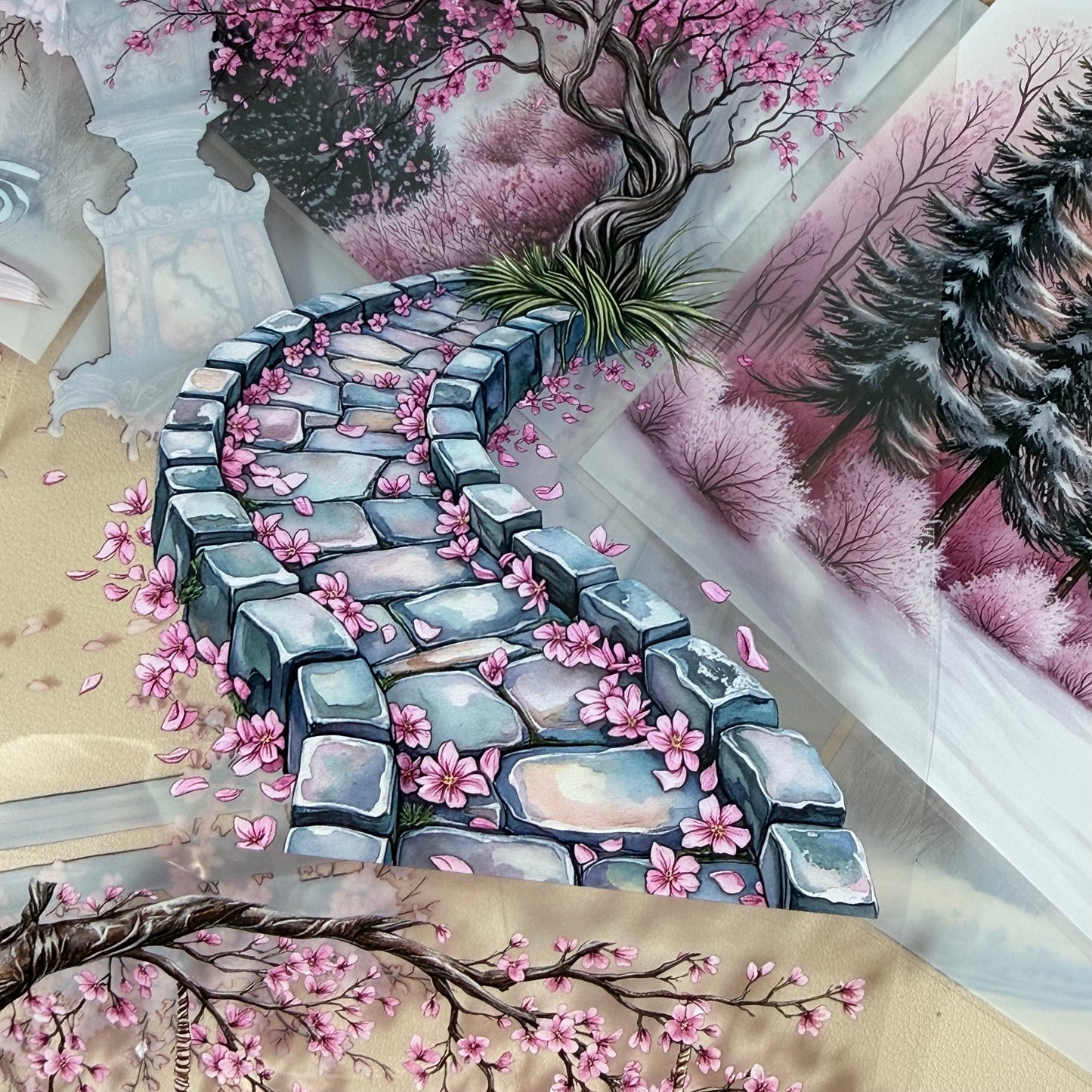 PET 3D raised Spring Landscape2 tape,one roll fashion, junk journal, scrapbooking,bullet journal, card making.