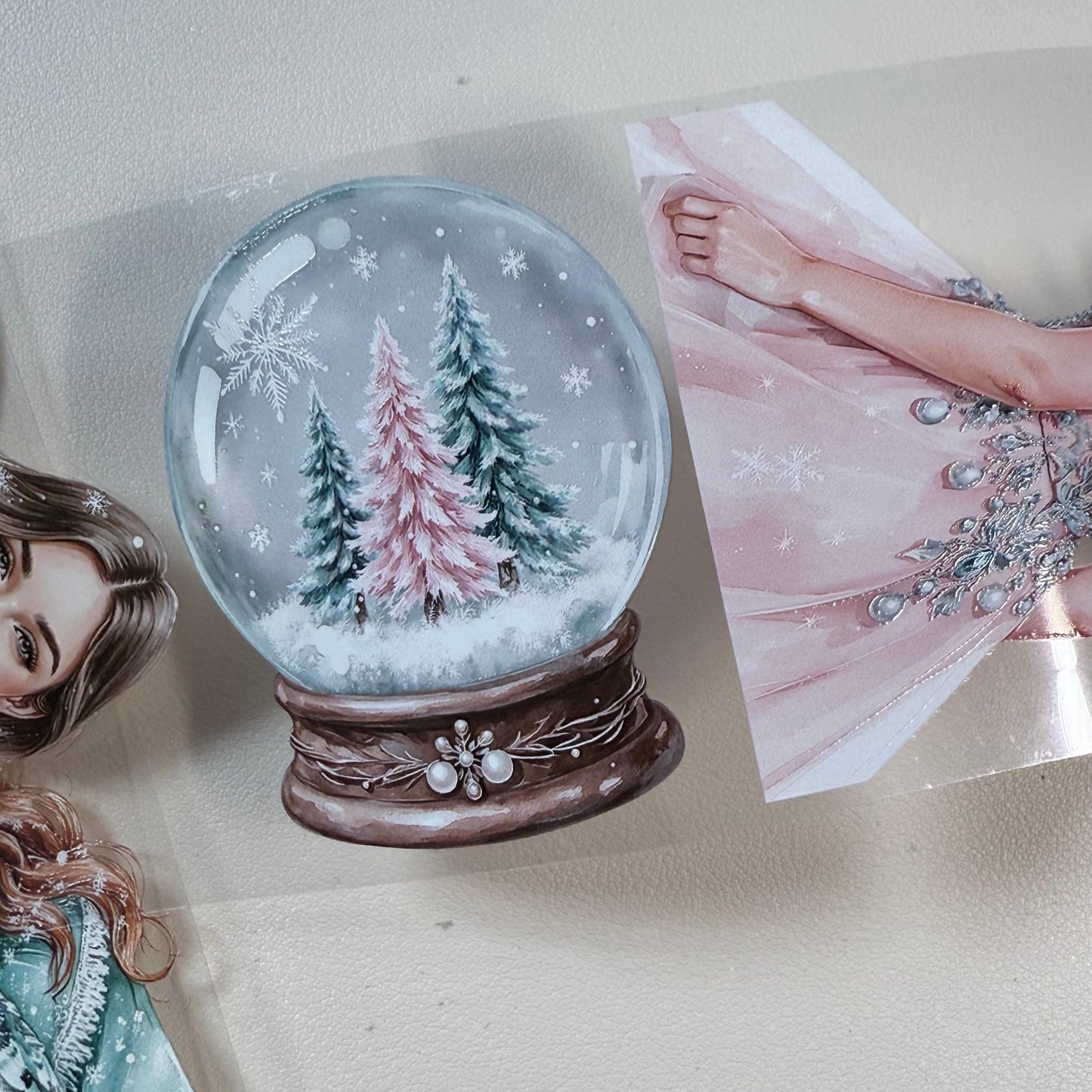 PET 3D raised Pastel Elegant Winter and  Winter Fantasy Village tape,one roll fashion, junk journal, scrapbooking,bullet journal, card making.