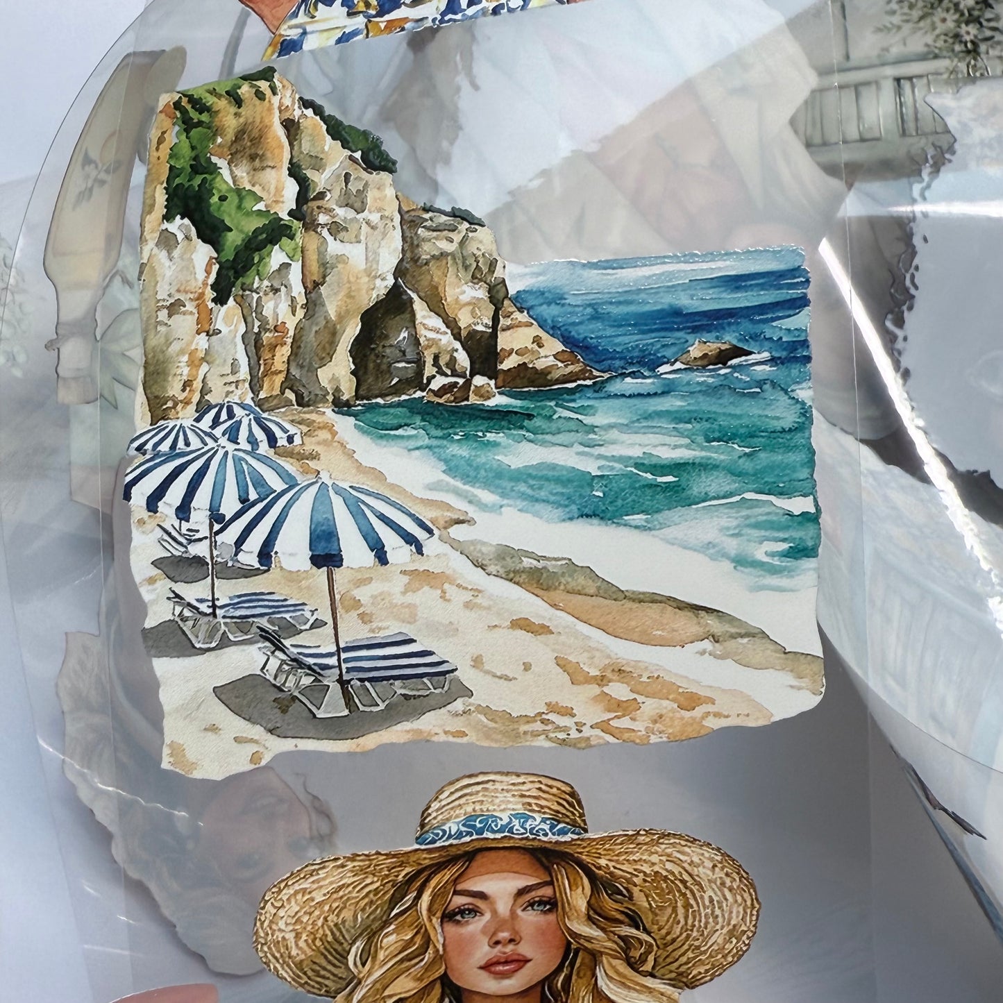 PET 3D raised Sunkissed mediterranean and Sky Blue tape,one roll fashion, junk journal, scrapbooking,bullet journal, card making.