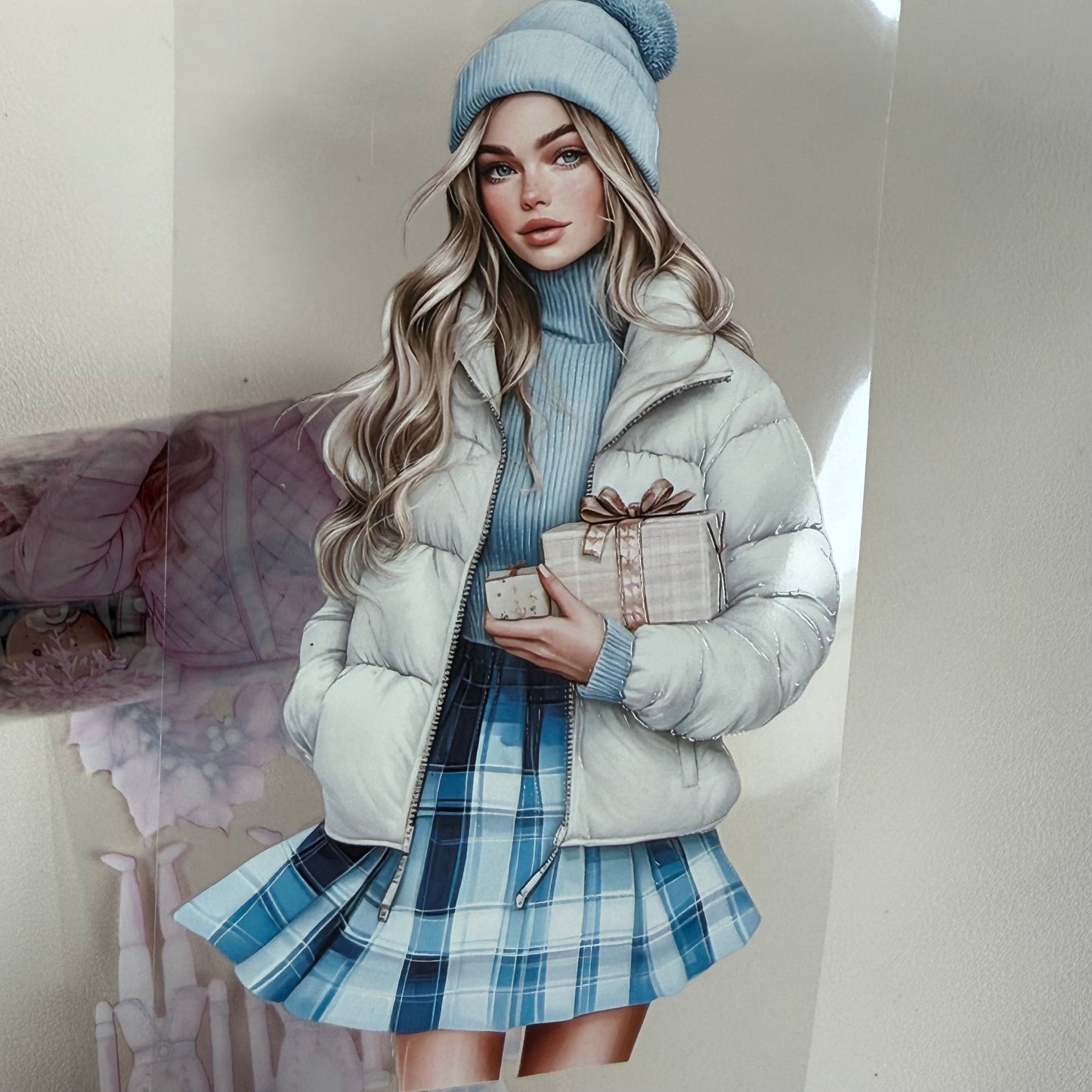 PET 3D raised Pink Glamour and Winter Stroll tape,one roll fashion, junk journal, scrapbooking,bullet journal, card making.