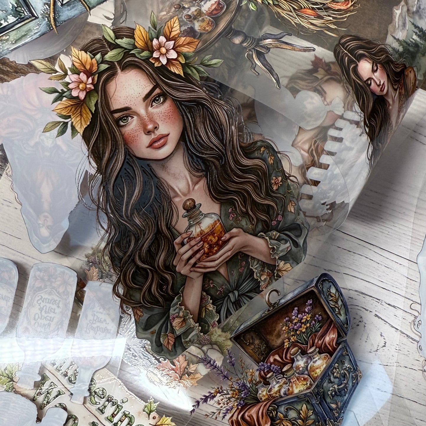 PET 3D raised Magical apothecary in autumn and Crimson canopy tape,one roll fashion, junk journal, scrapbooking,bullet journal, card making.