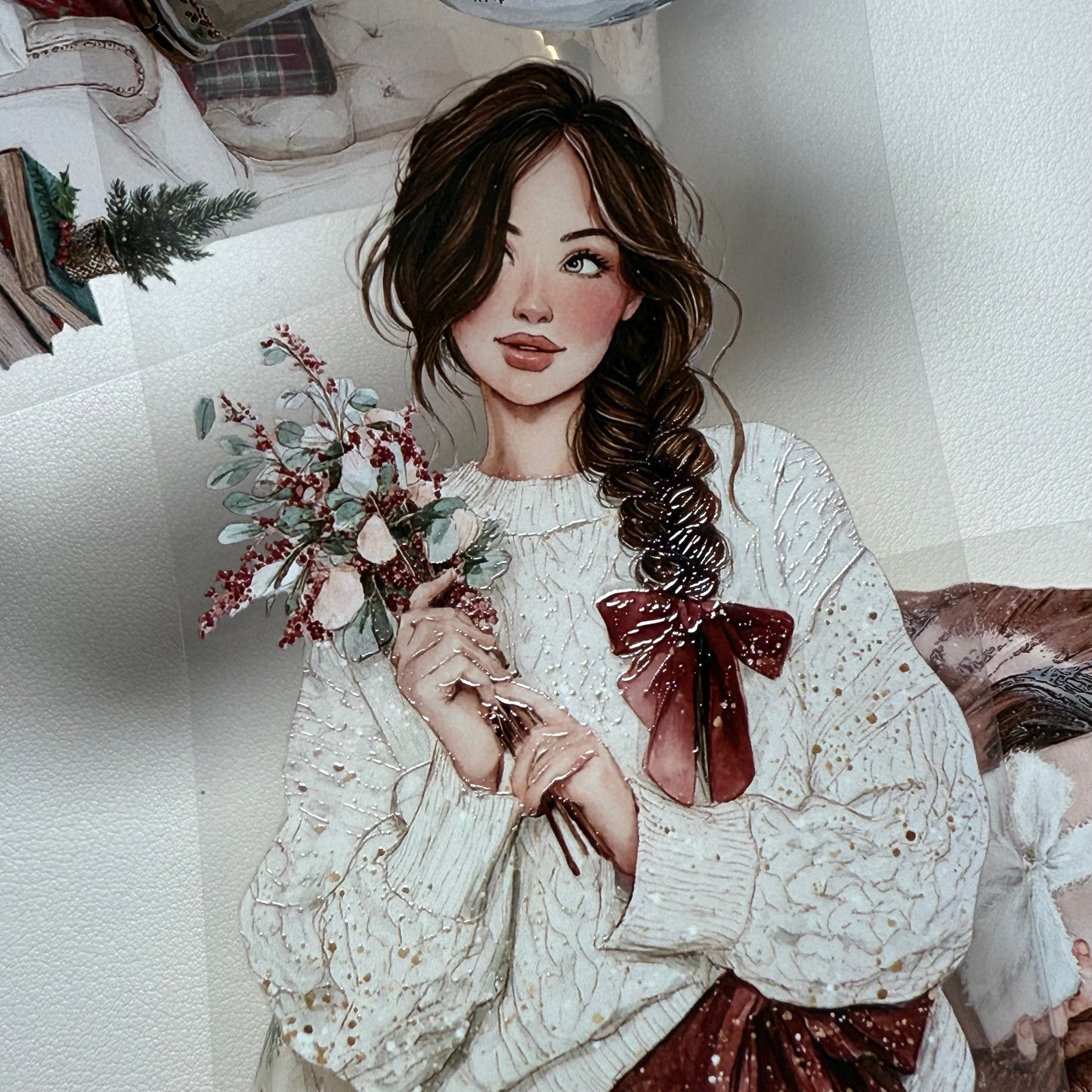 PET 3D raised Classic Christmas and Wooden Cabin tape,one roll fashion, junk journal, scrapbooking,bullet journal, card making.