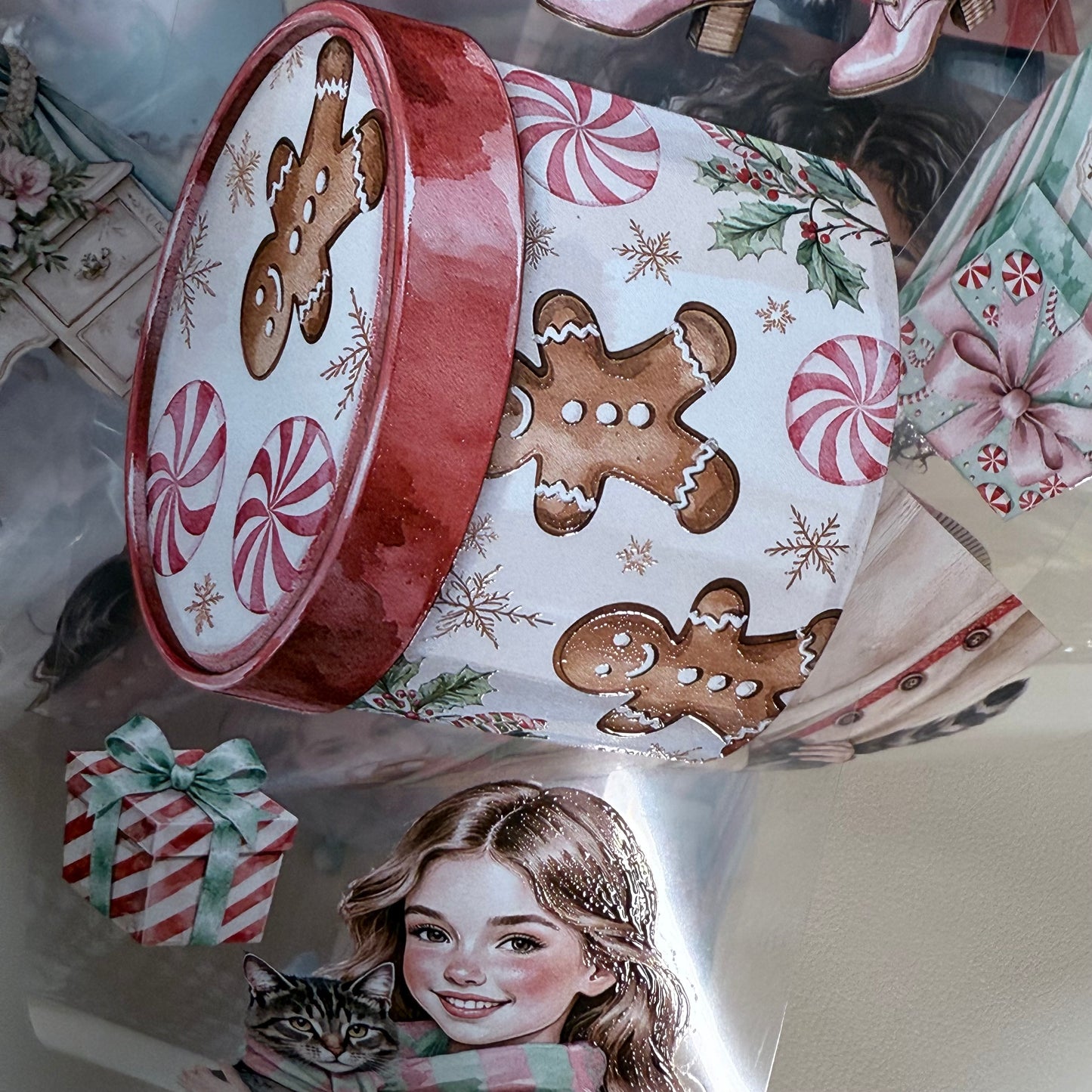 PET 3D raised Candy Cane Lane2 and Holiday Dreams tape,one roll fashion, junk journal, scrapbooking,bullet journal, card making.