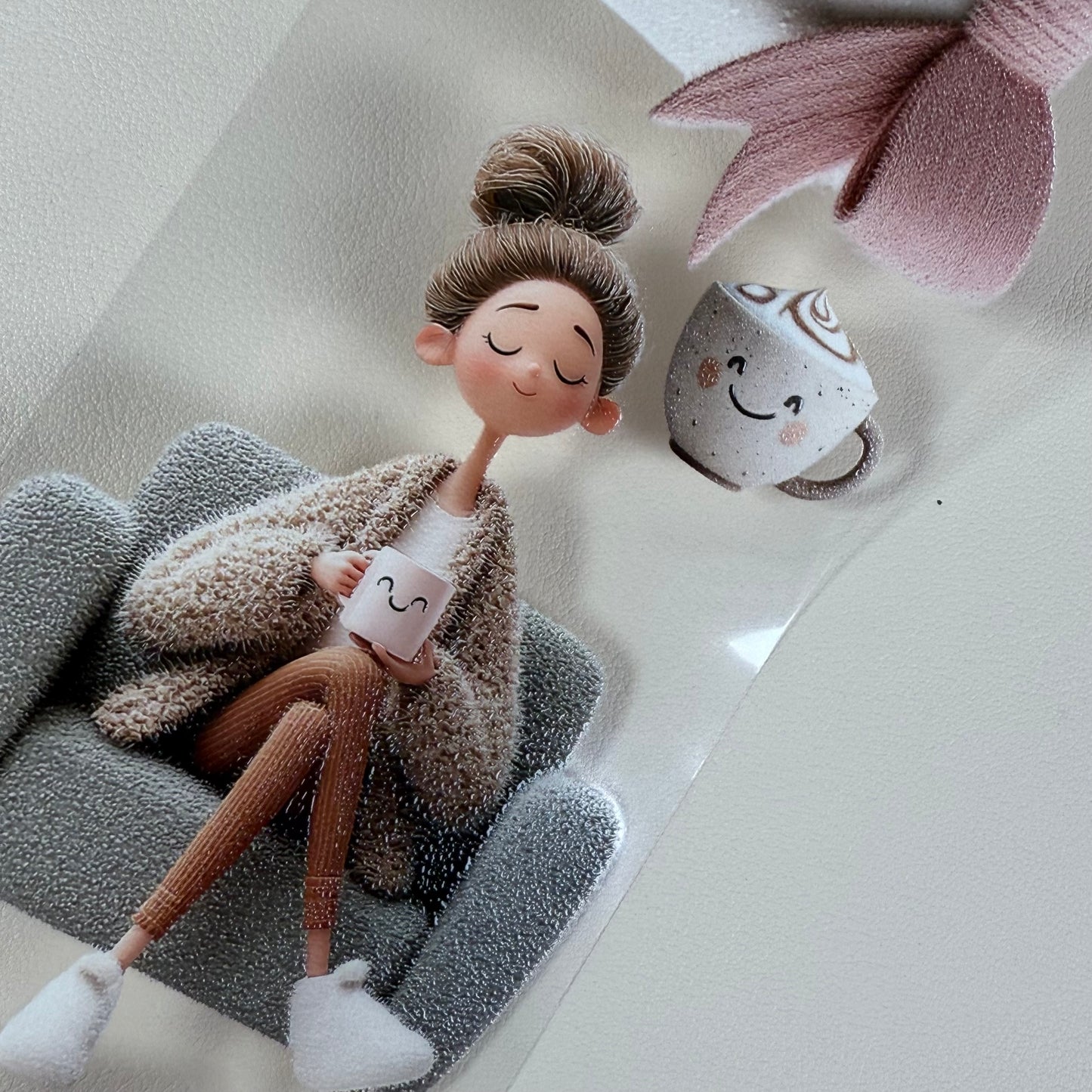 PET 3D raised Cozy Winter and Whimsical Fluffy Coffee tape,one roll fashion, junk journal, scrapbooking,bullet journal, card making.