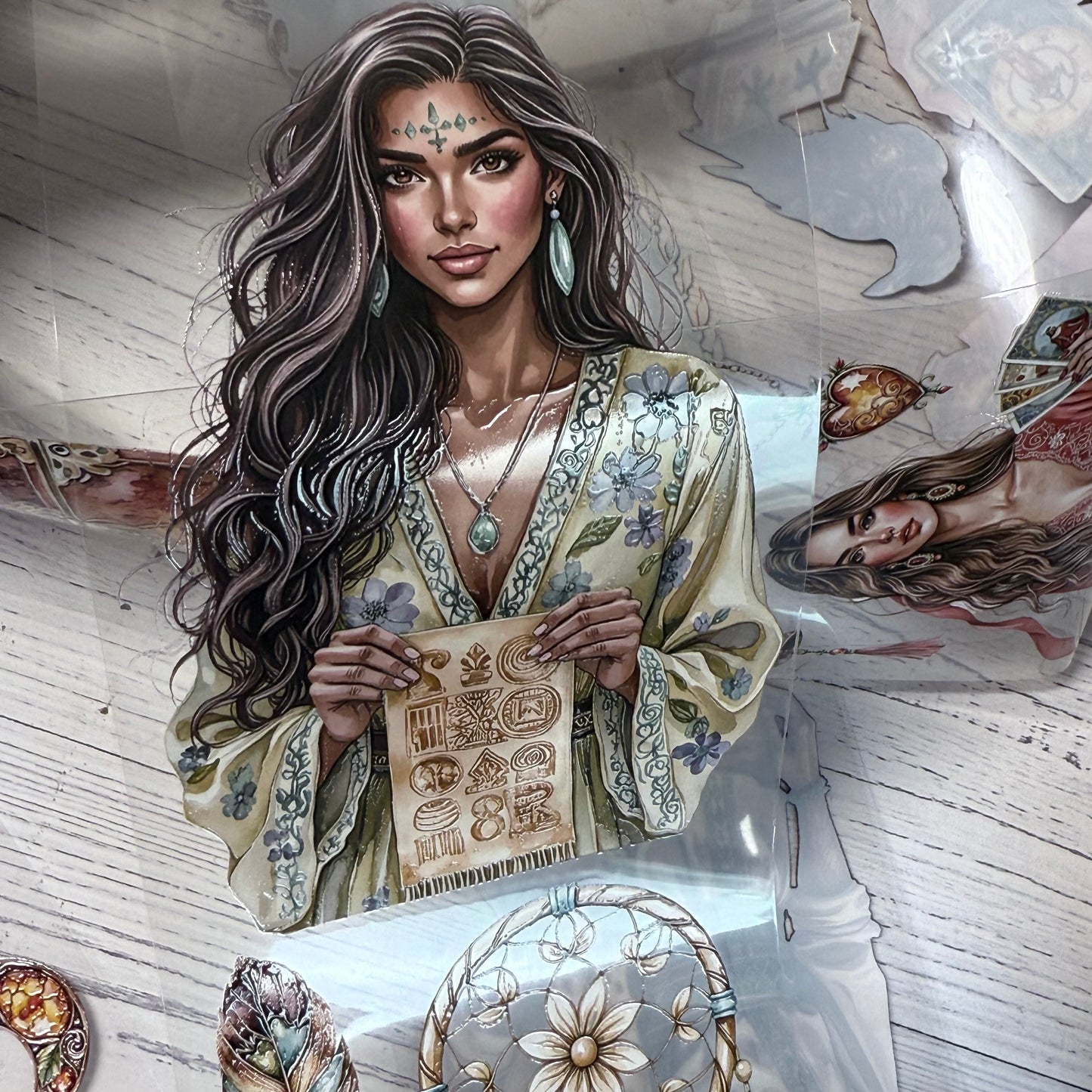 PET 3D raised Shadowhaven bohemian tarot and Windwhisper boho vale tape,one roll fashion, junk journal, scrapbooking,bullet journal, card making.
