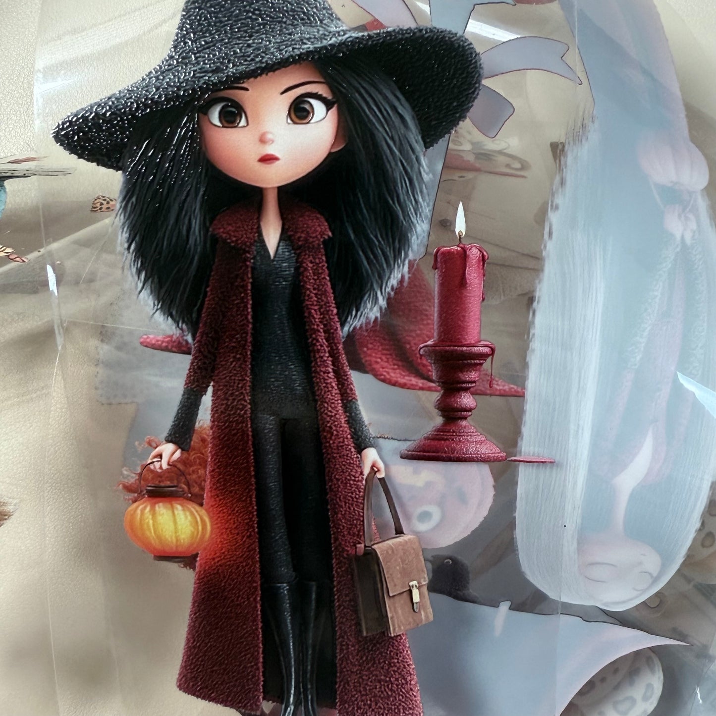 PET 3D raised Halloween Witch and Whimsical Autumn in the city tape,one roll fashion, junk journal, scrapbooking,bullet journal, card making.