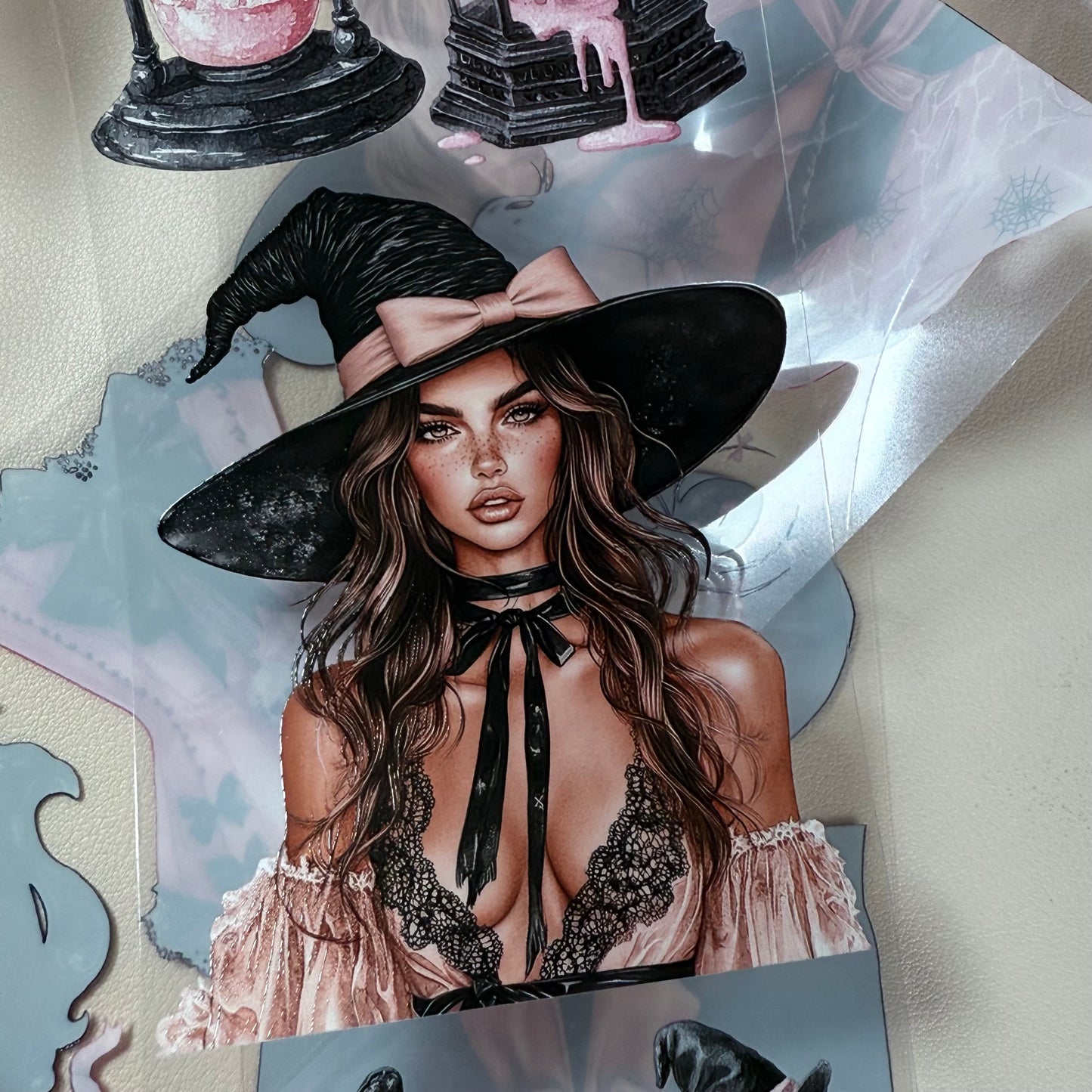 PET 3D raised Bows and Boos and Coquette Coven tape,one roll fashion, junk journal, scrapbooking,bullet journal, card making.