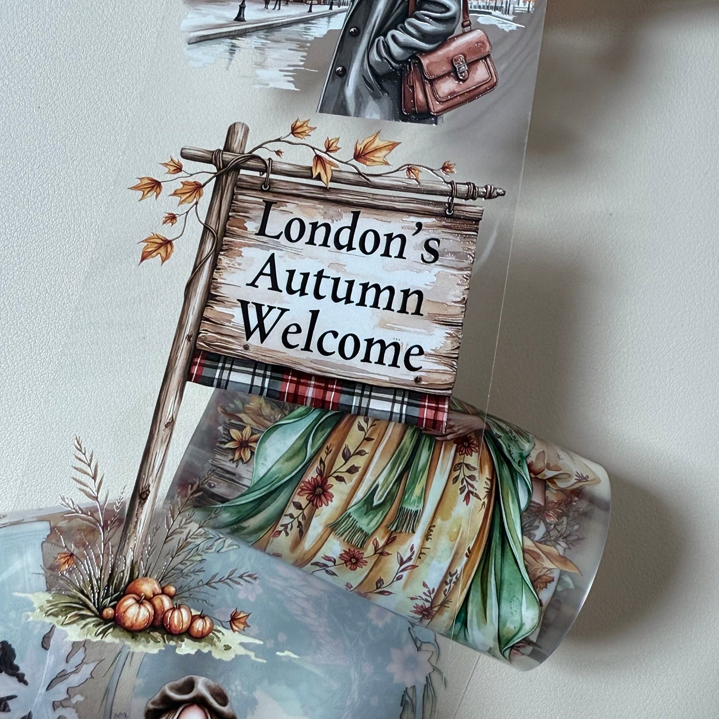 PET 3D raised The Sacred Autumnal Rite and London Falling Leaves tape,one roll fashion, junk journal, scrapbooking,bullet journal, card making.