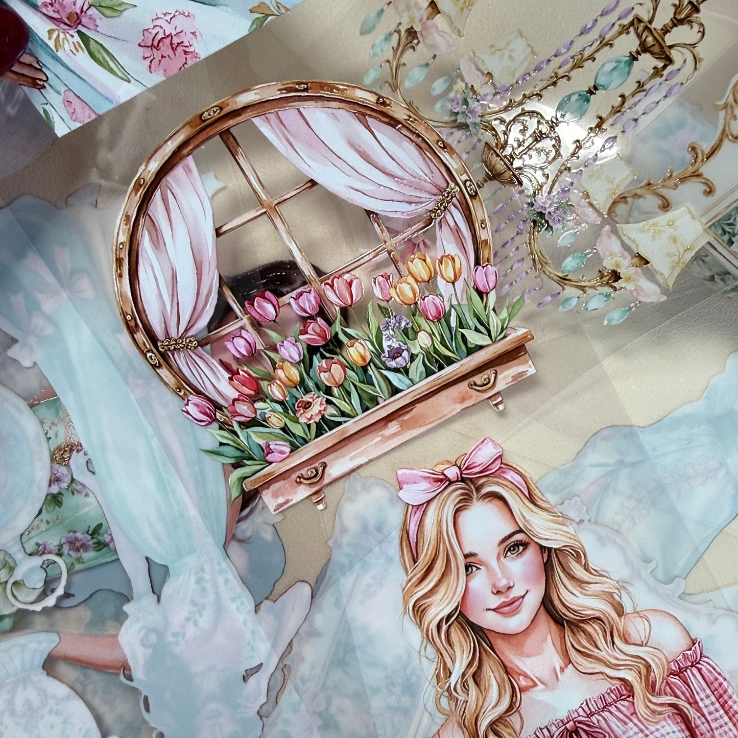 Rococo Spring Dreams and  Ginham Garden PET 3D raised tape,one roll fashion, junk journal, scrapbooking,bullet journal, card making.