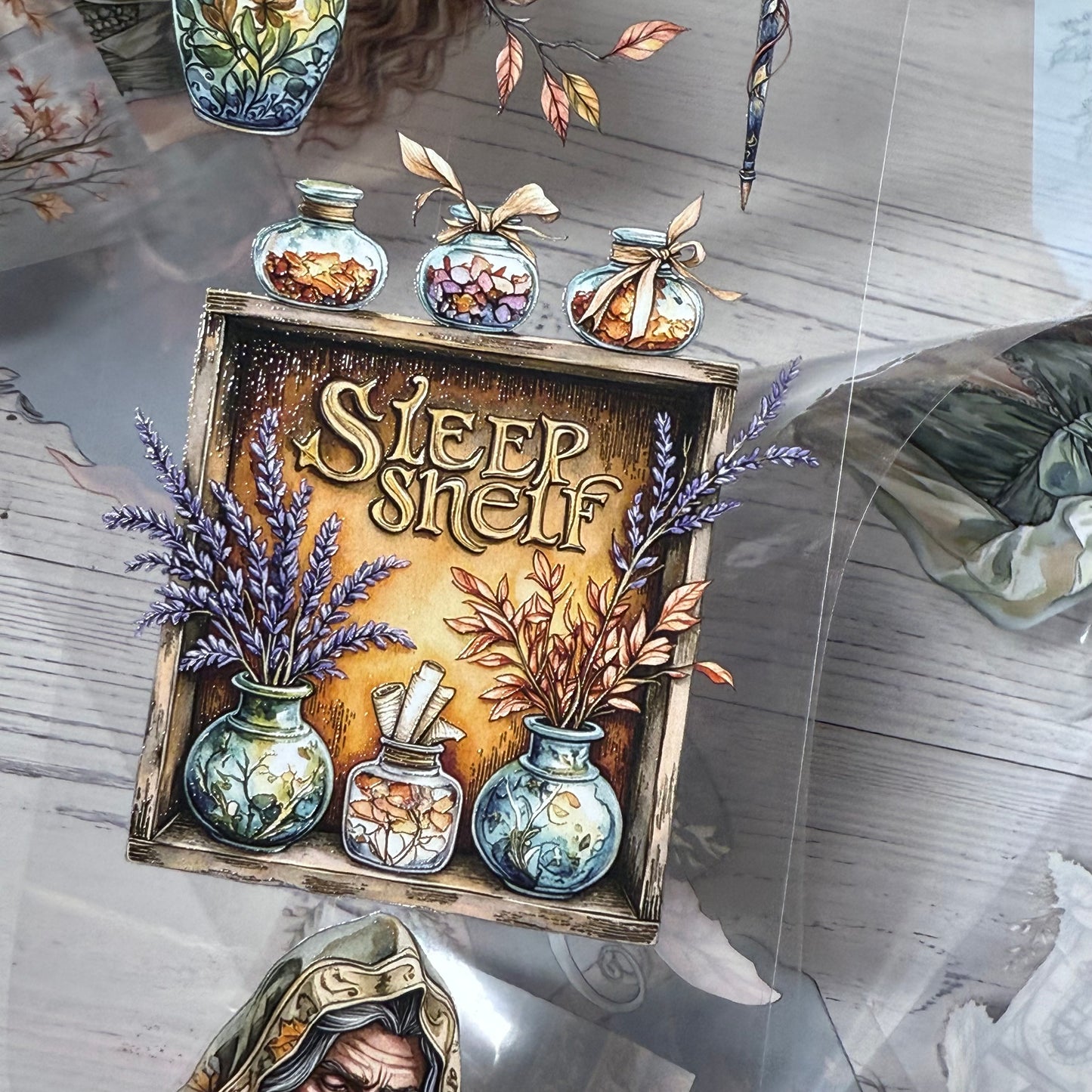 PET 3D raised Magical apothecary in autumn and Crimson canopy tape,one roll fashion, junk journal, scrapbooking,bullet journal, card making.