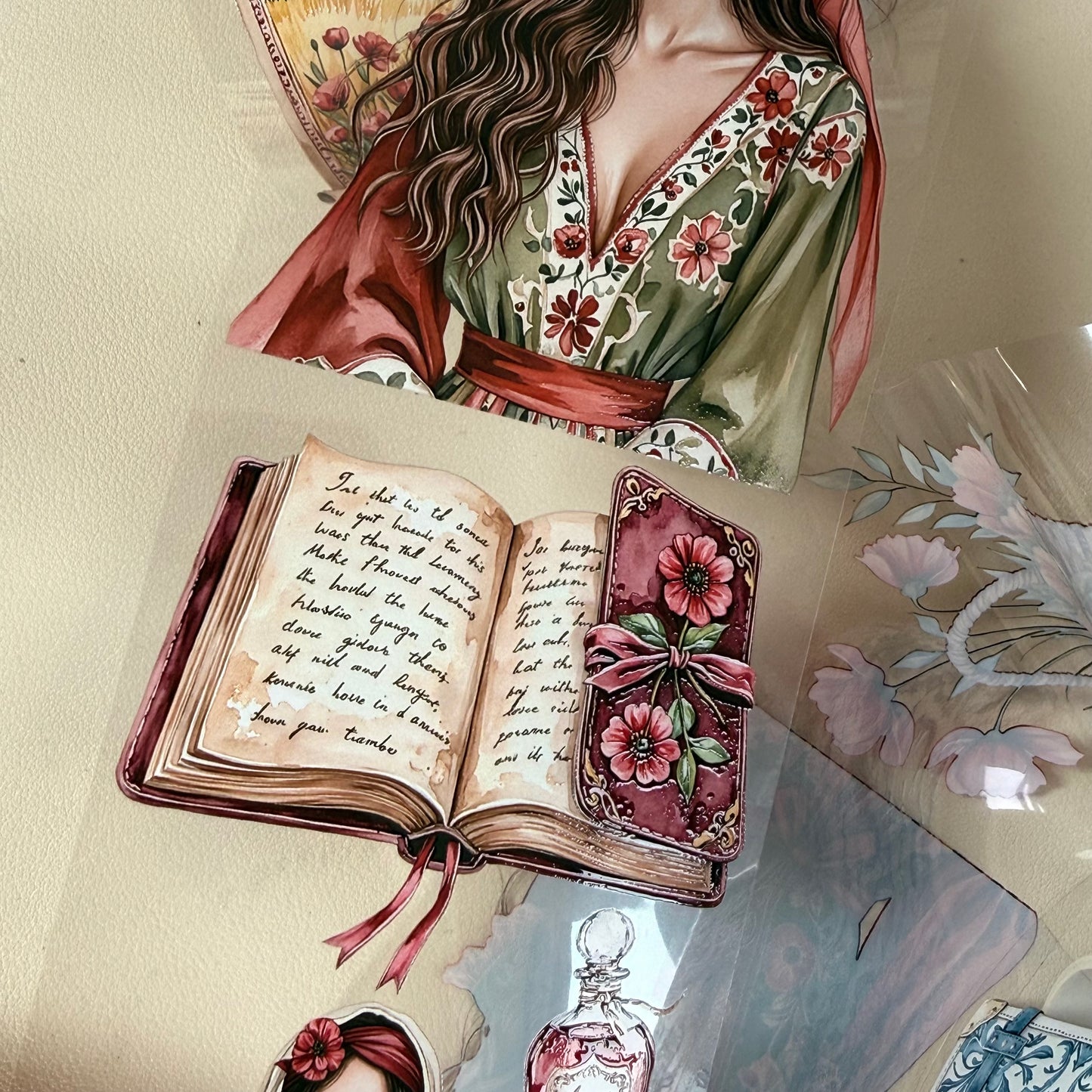 PET Poppy Bohemian Trails and  Delft Blue Windmills 3D raised tape,one roll fashion, junk journal, scrapbooking,bullet journal, card making.
