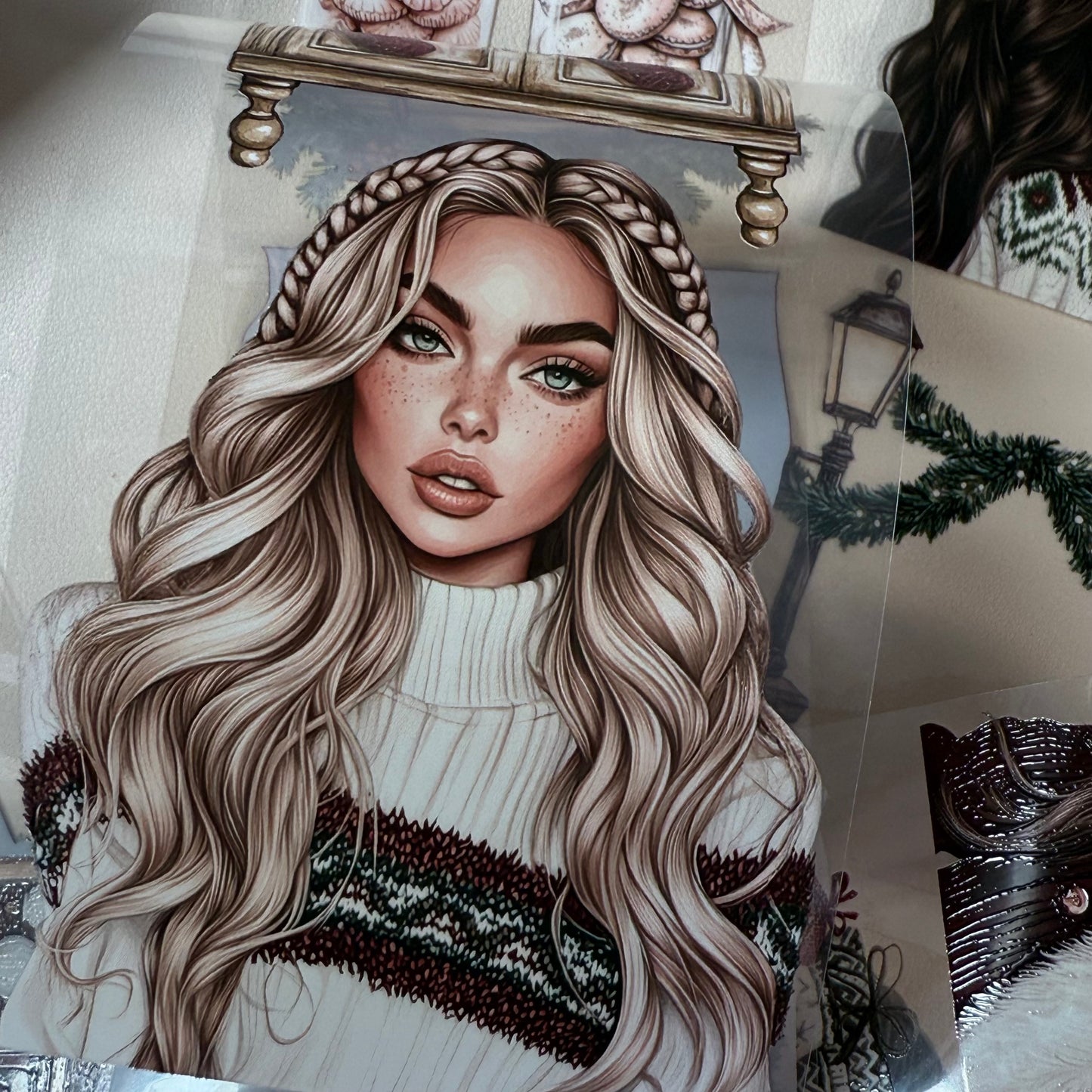 PET 3D raised Nordic Knit Winter and Champagne Christmas tape,one roll fashion, junk journal, scrapbooking,bullet journal, card making.