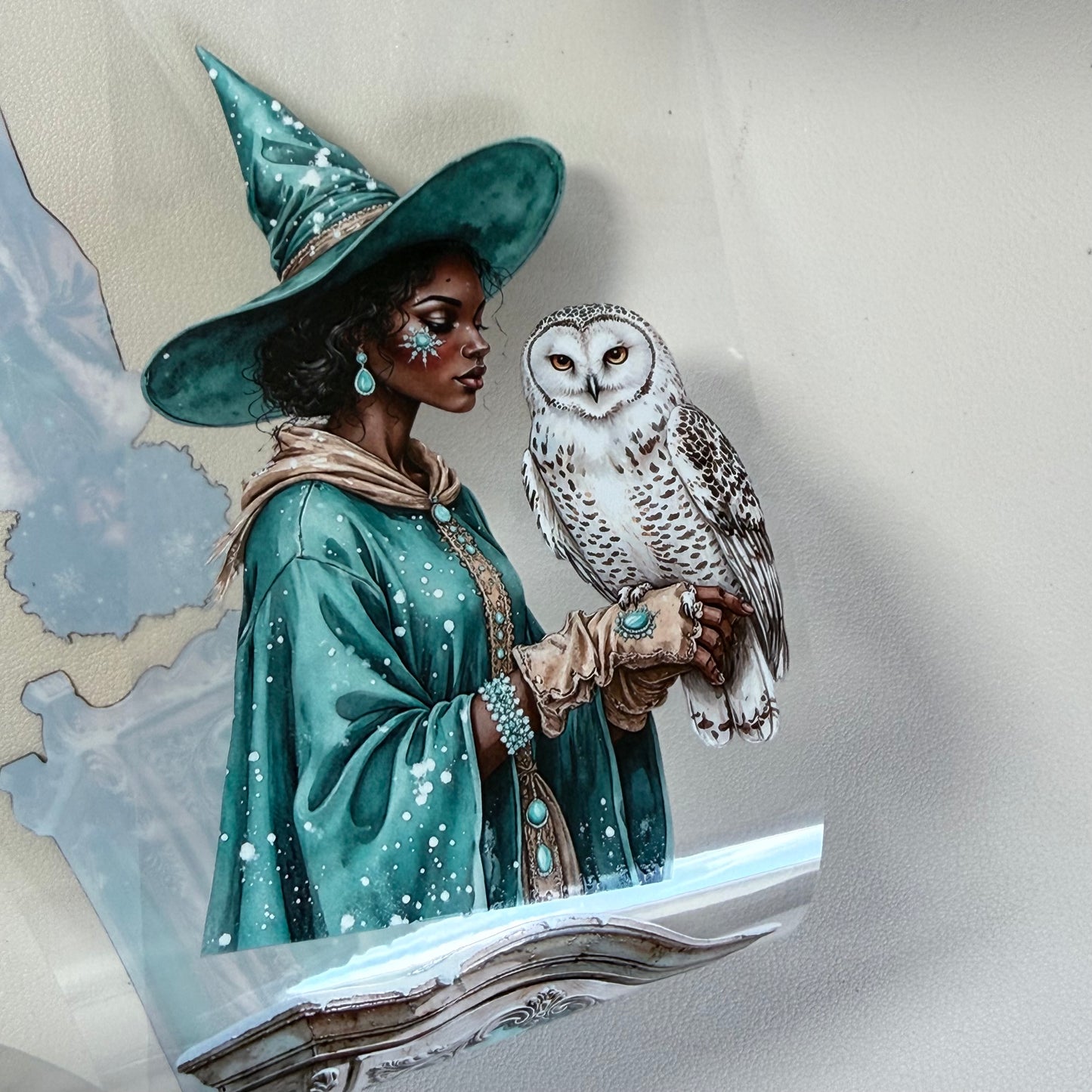 Turquoise Winter Witch and Sapphire Winter Witch PET 3D raised tape,one roll fashion, junk journal, scrapbooking,bullet journal, card making.