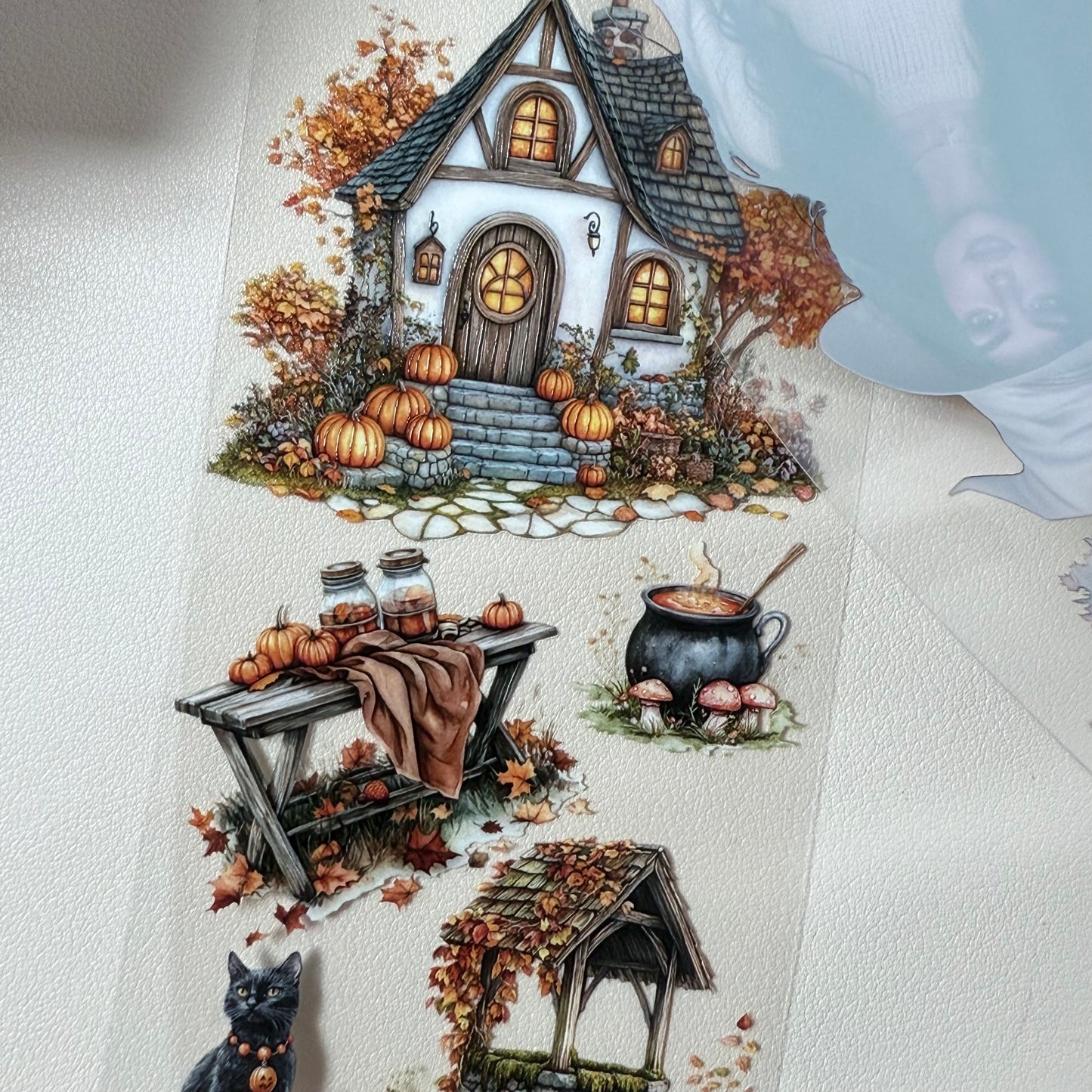 PET 3D raised Haunted house3 and Witching Autumn tape,one roll fashion, junk journal, scrapbooking,bullet journal, card making.
