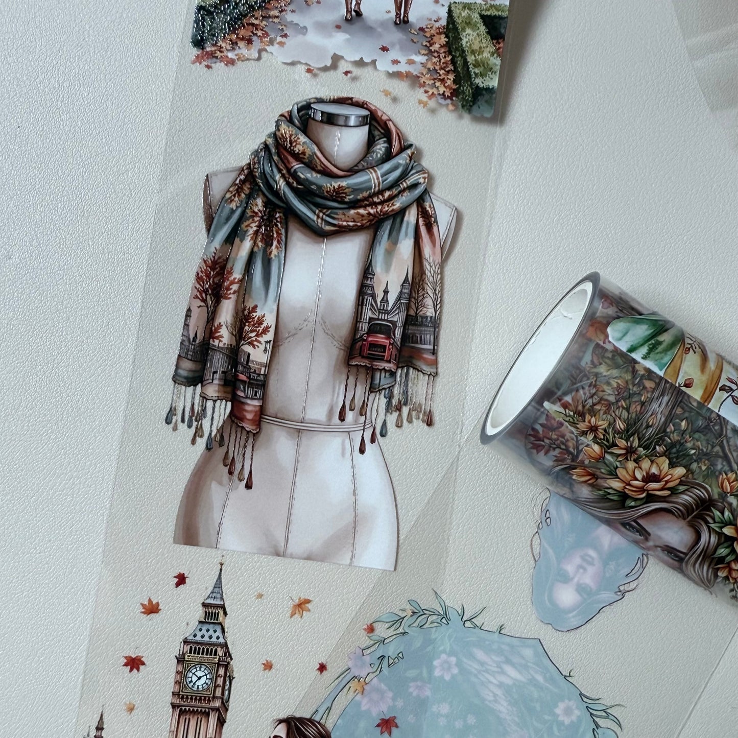 PET 3D raised The Sacred Autumnal Rite and London Falling Leaves tape,one roll fashion, junk journal, scrapbooking,bullet journal, card making.