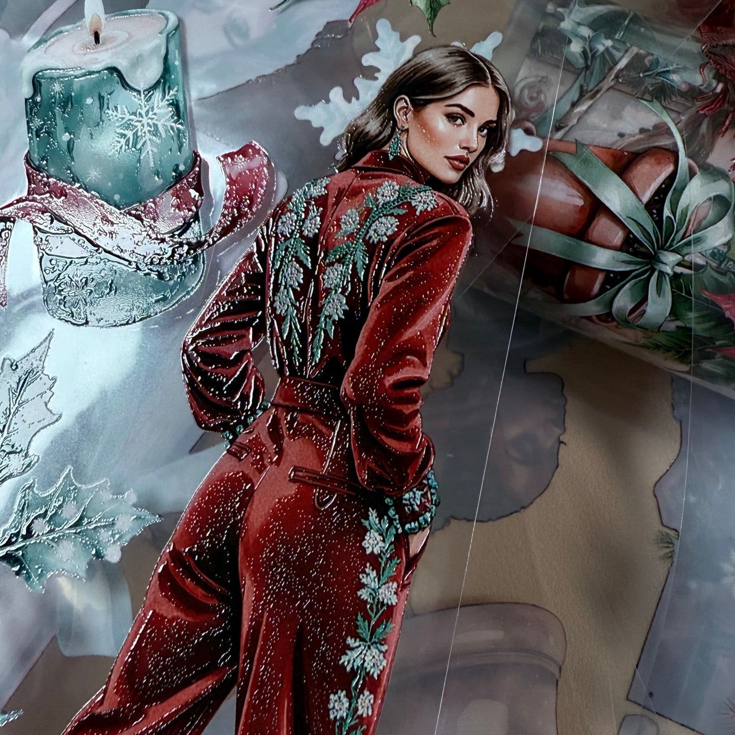 PET 3D raised Boho Christmas Classics and Cozy Christmas Glow tape,one roll fashion, junk journal, scrapbooking,bullet journal, card making.