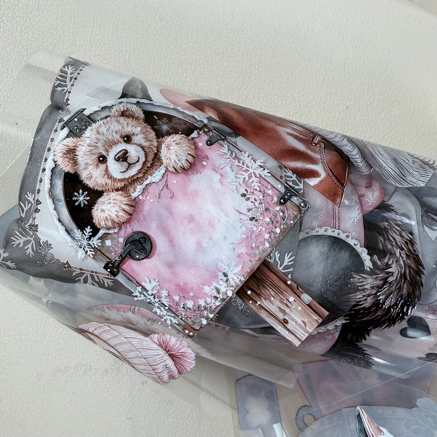 Winter Loving and  Rose Quartz Winter Witch PET 3D raised tape,one roll fashion, junk journal, scrapbooking,bullet journal, card making.