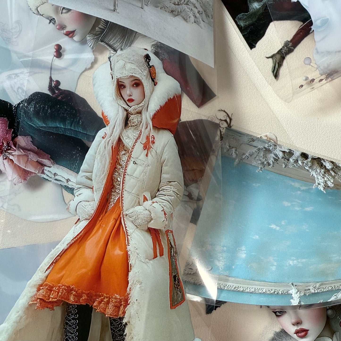 PET 3D raised Winter Girls and Fantasy Christmas tape,one roll fashion, junk journal, scrapbooking,bullet journal, card making.