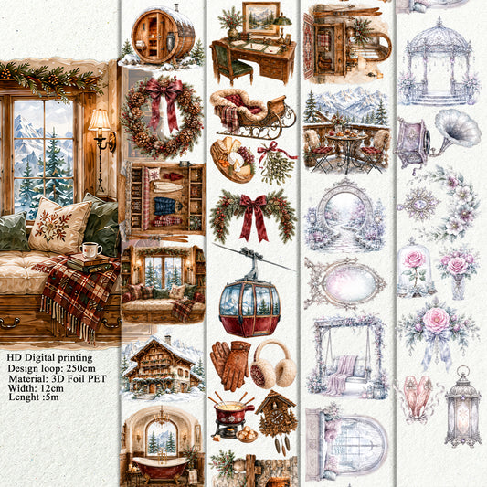Alpine chalet and Frosted bloom Landscape PET 3D raised tape.