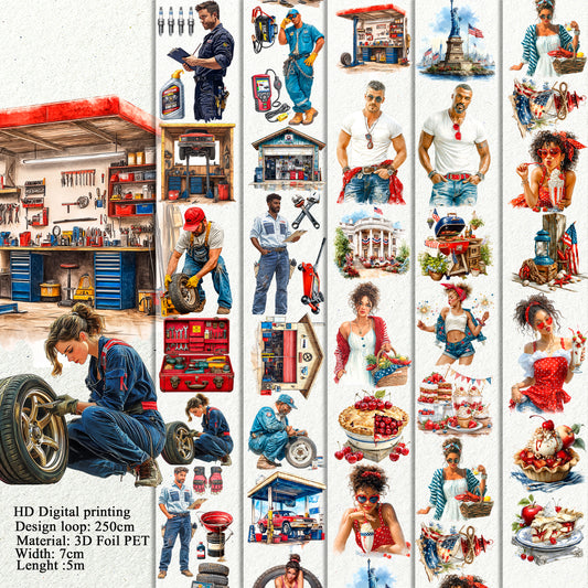 Auto Repair Worker and Independence Day PET 3D raised tape