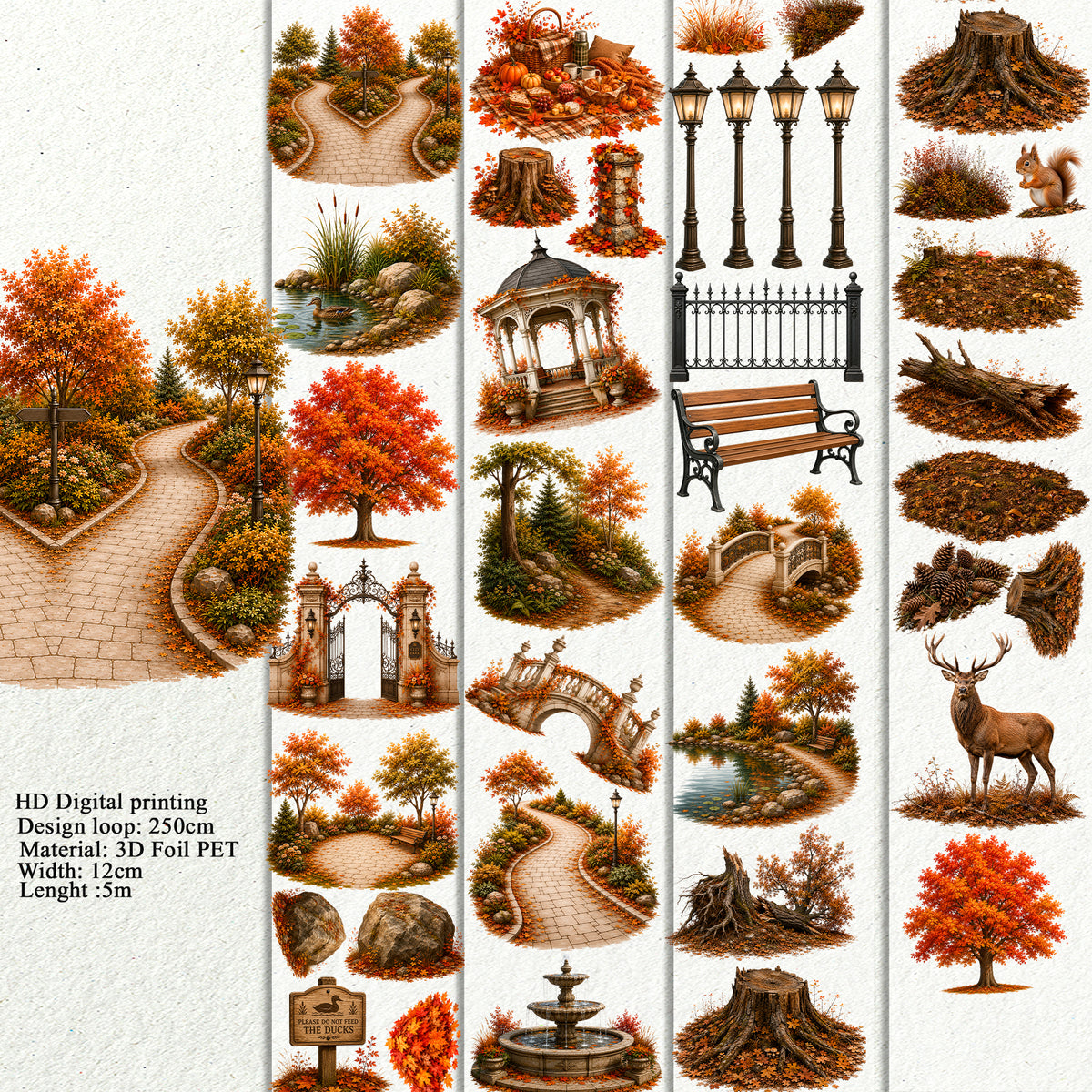 BUNDLE Autumn Forest and park Landscape PET 3D raised tape