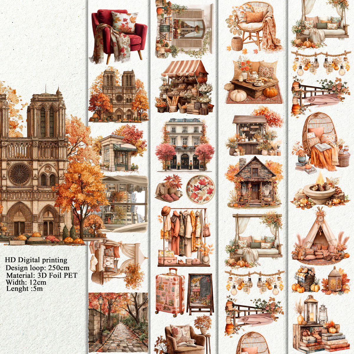BUNDLE Autumn in Paris and Boho fall PET 3D raised tape