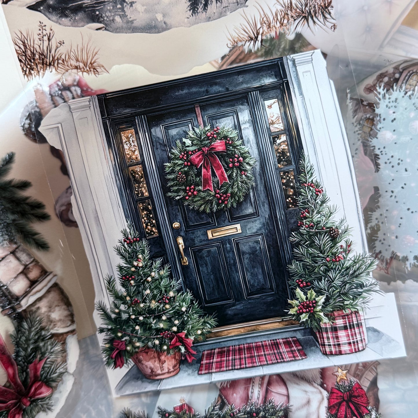 PET 3D raised Winter Landscape tape,one roll fashion, junk journal, scrapbooking,bullet journal, card making.